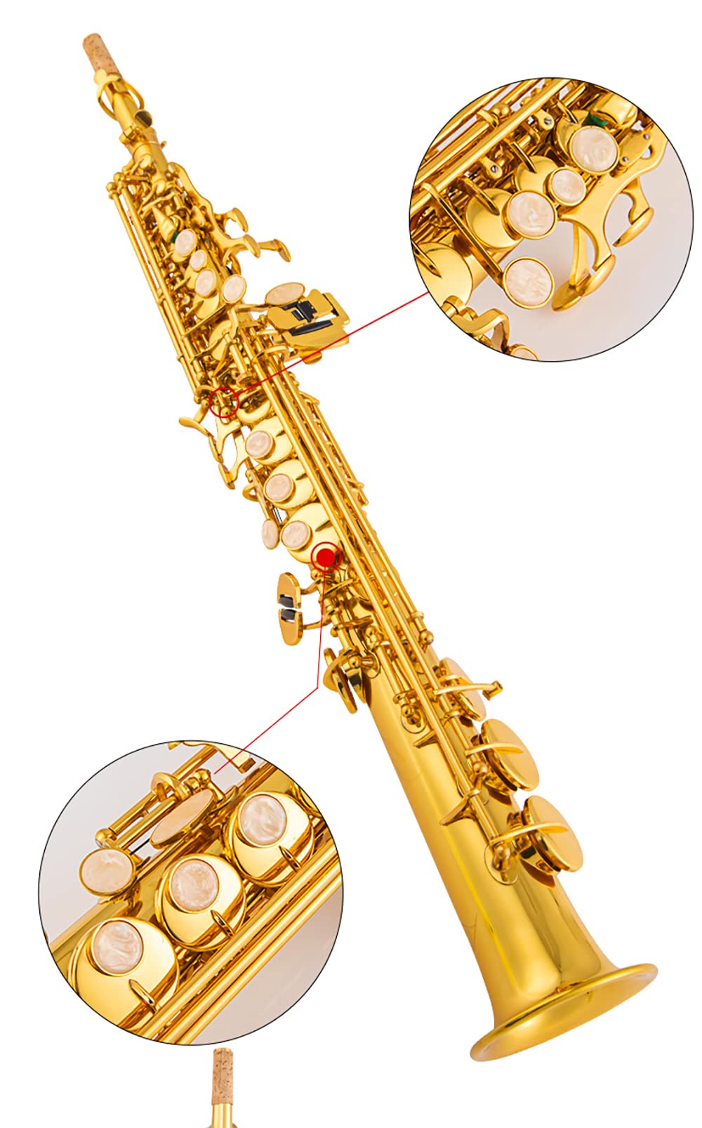 Soprano Saxophone SAX Bb Brass Lacquered Gold Body and Keys Woodwind instruments (gold)
