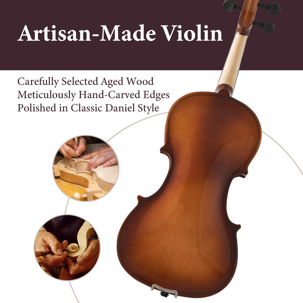 Beginner Violin 4/4, Full Size Violin for Adults, Teens, Student, Acoustic Fiddle Kit with Hard Case,Tuner,Mute,Shoulder Rest,Extra Strings,Cleaning Cloth,Learners Age 12+ (Reddish Brown)