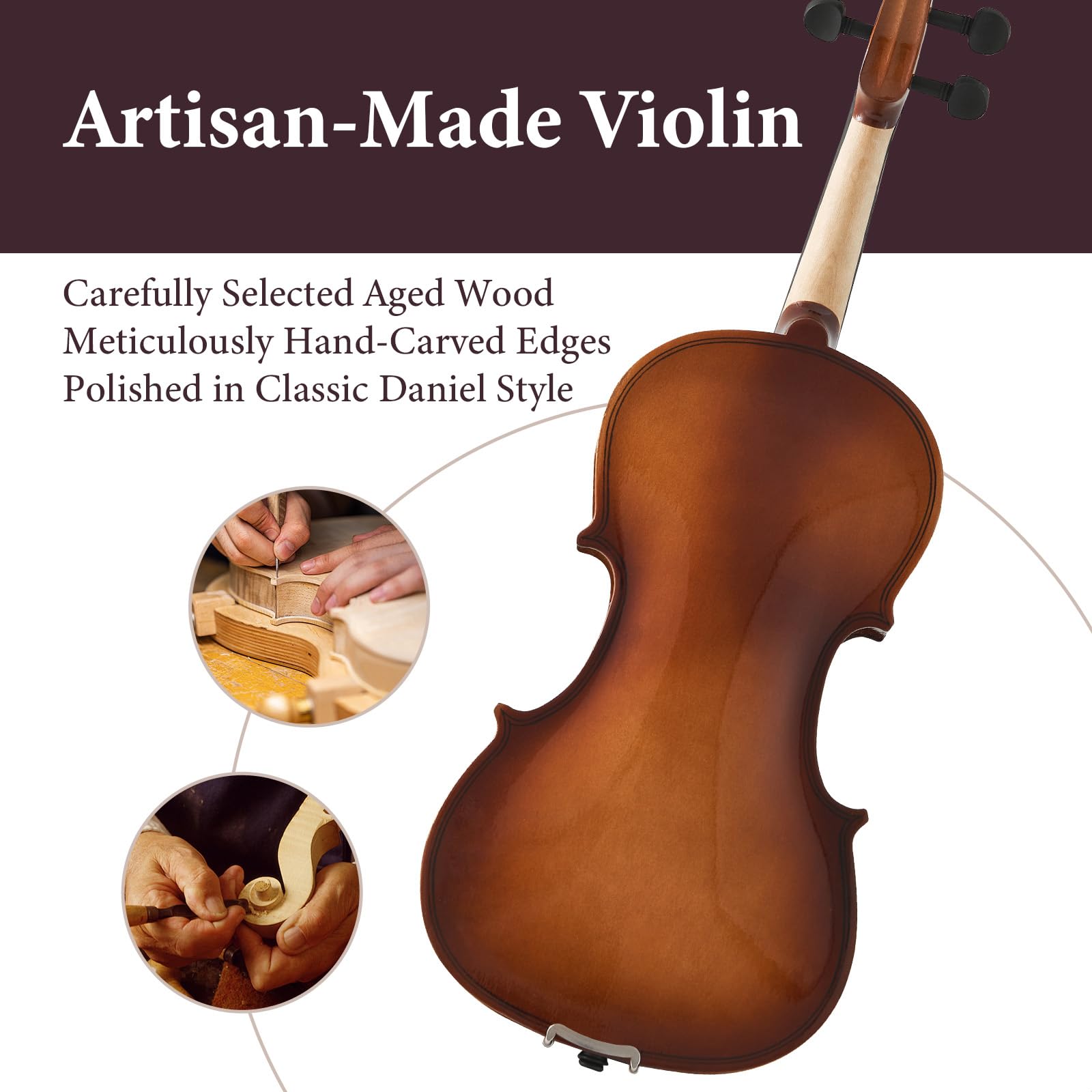 Beginner Violin 4/4, Full Size Violin for Adults, Teens, Student, Acoustic Fiddle Kit with Hard Case,Tuner,Mute,Shoulder Rest,Extra Strings,Cleaning Cloth,Learners Age 12+ (Reddish Brown)