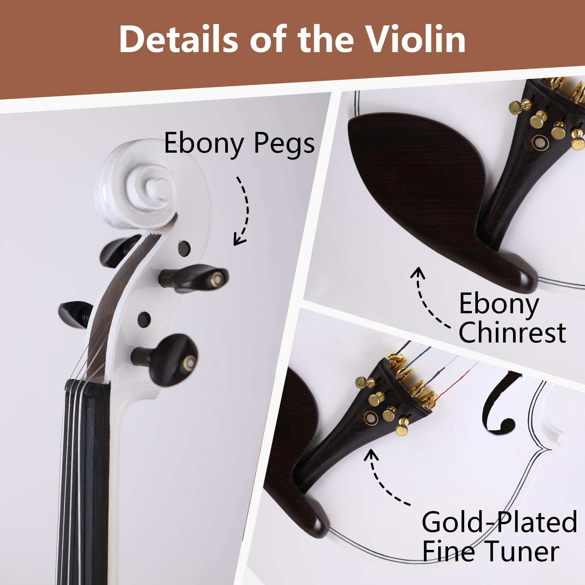 Violin 4/4 Full Size,Beginner Violin For Kids,Students,Adults,Fiddle Set with Hard Case,Bow,Rosin,Shoulder Rest,Tuner,Extra Strings,Bridge,Fingerboard Stickers