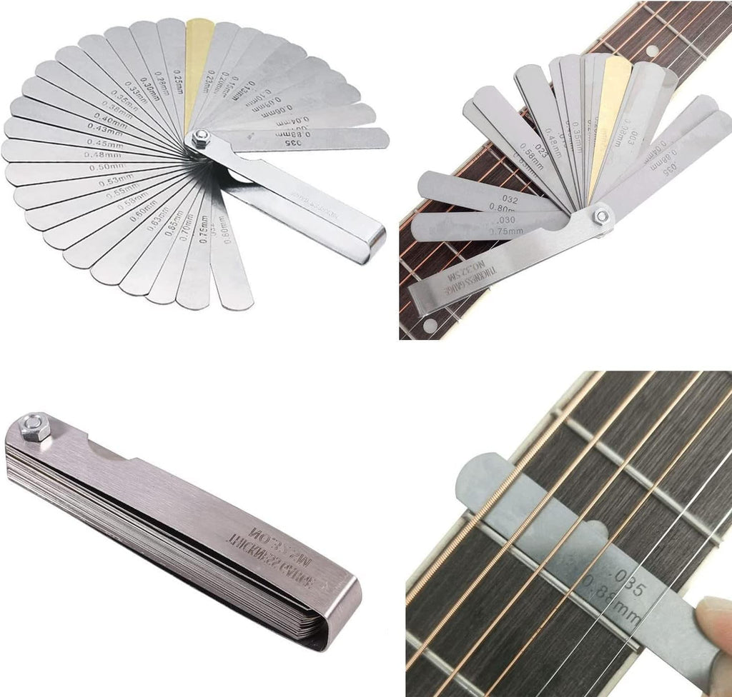 14 Pieces Guitar Luthier Tools Set Guitar Radius Gauge Neck Straight Edge String Action Gauge Ruler Feeler Gauge Fret Rocker Fret Leveling Beam Set Up Tool for Guitar Fretboard and Frets