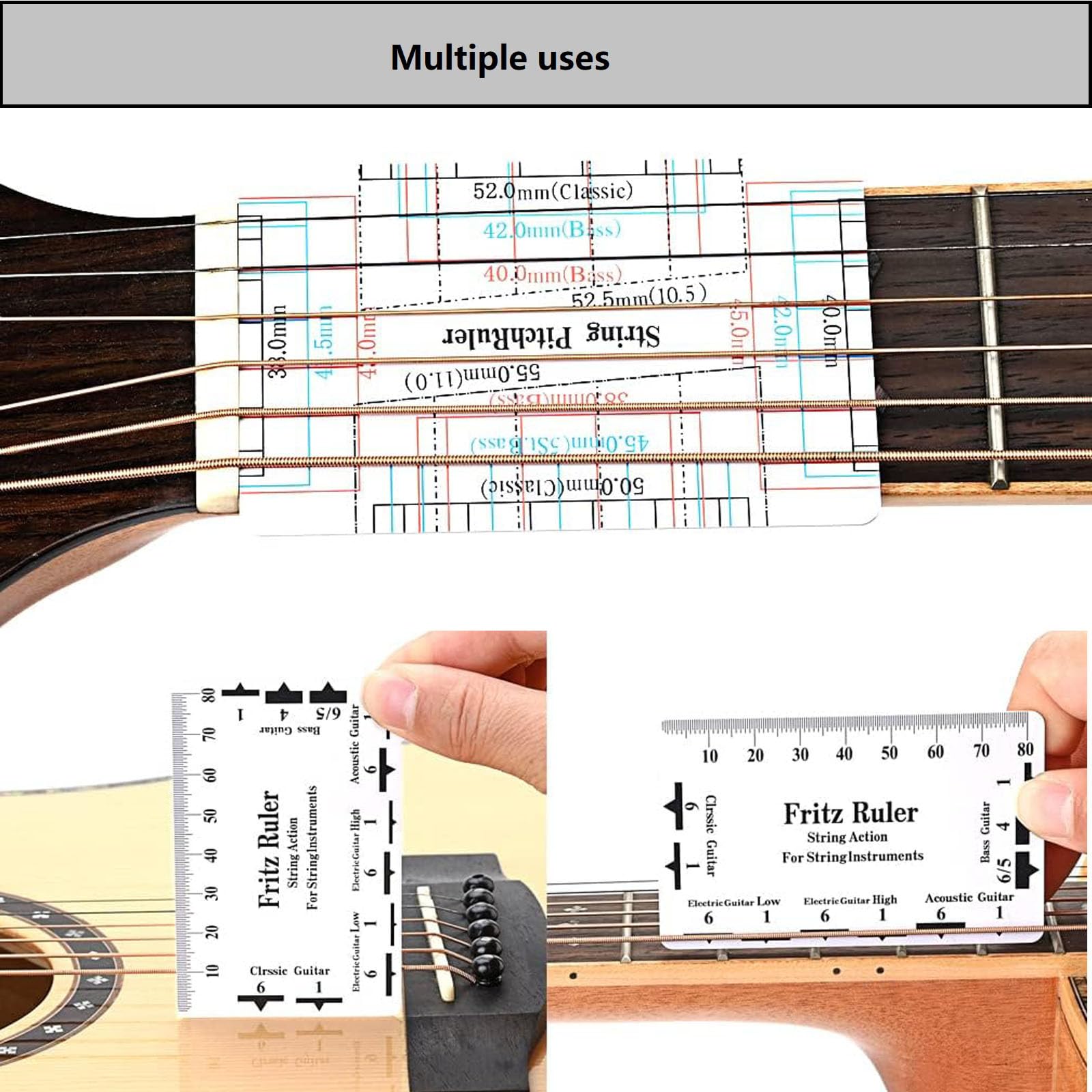 Set of 3pcs Neck Straight Edge 23cm/9.05" Length String Action Ruler Gauge String Height Gauge Fret Rocker Leveling Tool for Electric Bass and Acoustic Guitar