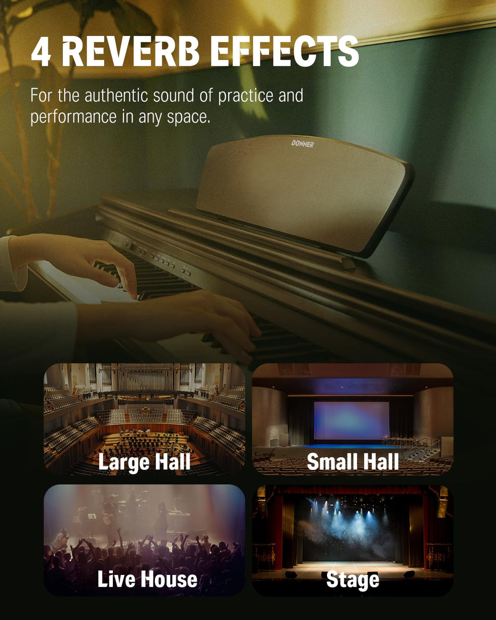 Donner DDP-400 Digital Piano with 88 Key Progressive Weighted Keyboard, Premium Upright Piano Keyboard for Professional, Bundle with Headphone, Bluetooth, Record,138 Tones,100 Rhythms, LCD, Brown