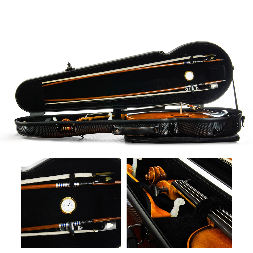 Christina violin case 4/4 Full Size Violin case High-Strength Carbon Fiber Triangle Violin Music Bag With Combination Lock and Extra Bag White Violin Hard Case (VB-Trianglee-WhiteDot spot)