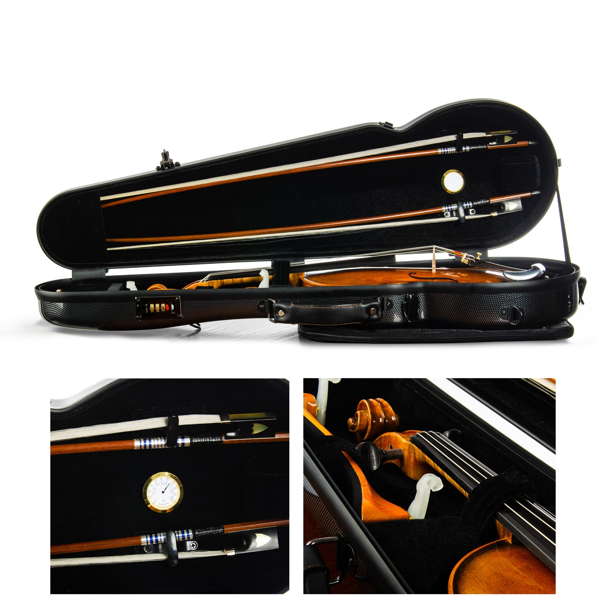 Christina violin case 4/4 Full Size Violin case High-Strength Carbon Fiber Triangle Violin Music Bag With Combination Lock and Extra Bag White Violin Hard Case (VB-Trianglee-WhiteDot spot)