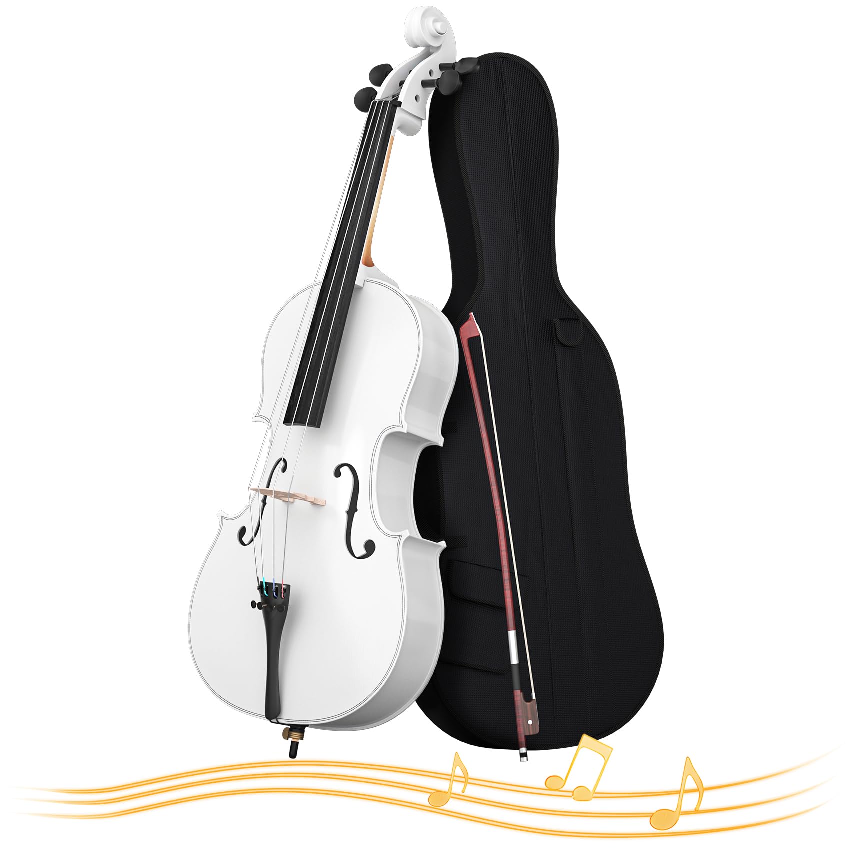 Cello 4/4 Kit, Full Size Cello for Adults, Students, Beginners, Complete Acoustic Cello Instrument Set with Portable Bag, Bow, Rosin, Black