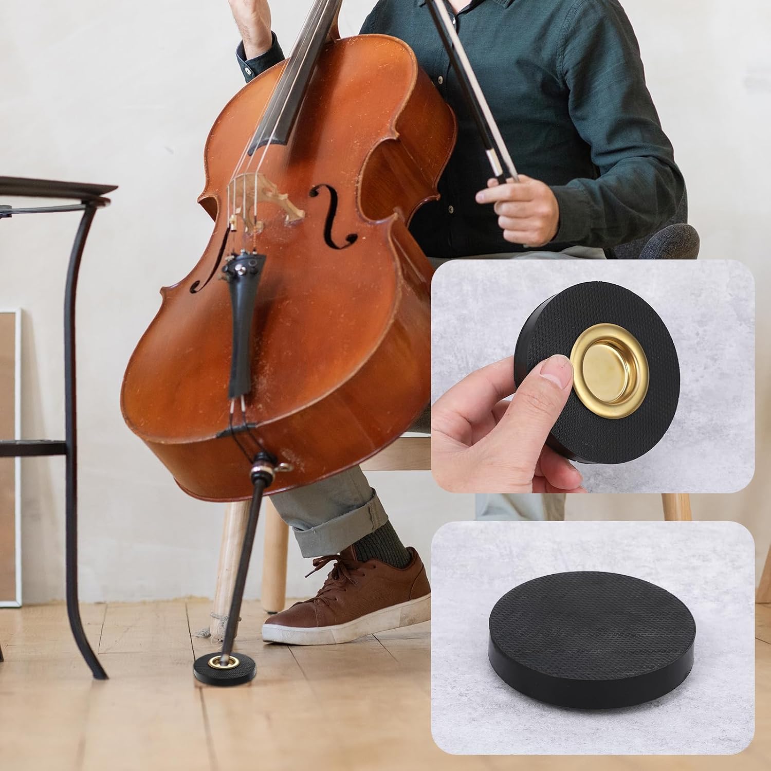 Cello Endpin Anchor Stopper, The Original Slipstop Endpin Rest for Cello, Rock Stop for Cellos Black Cellos Anti-slip Mat with Reinforced Brass Base for Practice Performance