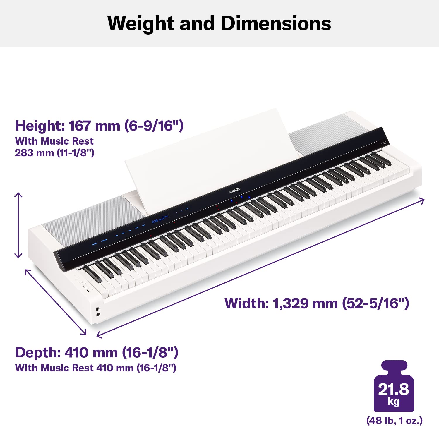 Yamaha PS500 88-key Smart Digital Piano w/Stream Lights Technology, PA500C Power Adapter and FC4A Sustain Pedal, White