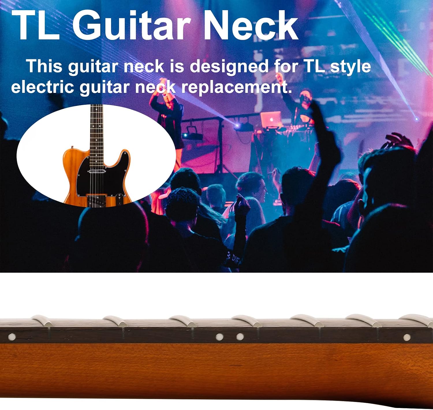 22 Fret TL Canadian Flamed Roasted Maple Professional Electric Guitar Neck, Skunk Stripe Back Inlay,14" Radius of Fingerboard, Bone Nut, Rosewood Fingerboard