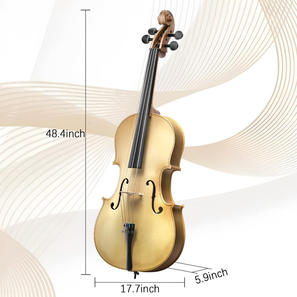 Cello 4/4 Kit, Full Size Cello for Adults, Students, Beginners, Complete Acoustic Cello Instrument Set with Portable Bag, Bow, Rosin, Black