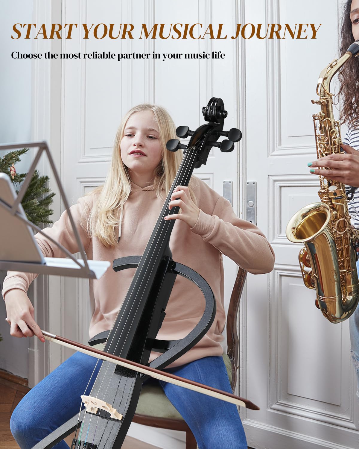 Ktaxon Foldable Electric Cello 4/4 Full Size Silent Cello with Portable Bag, Stereo Headphones, Premium Cable & Rosin, Professional Bow and Bridge for Adult Beginner(Foldable Z Style)