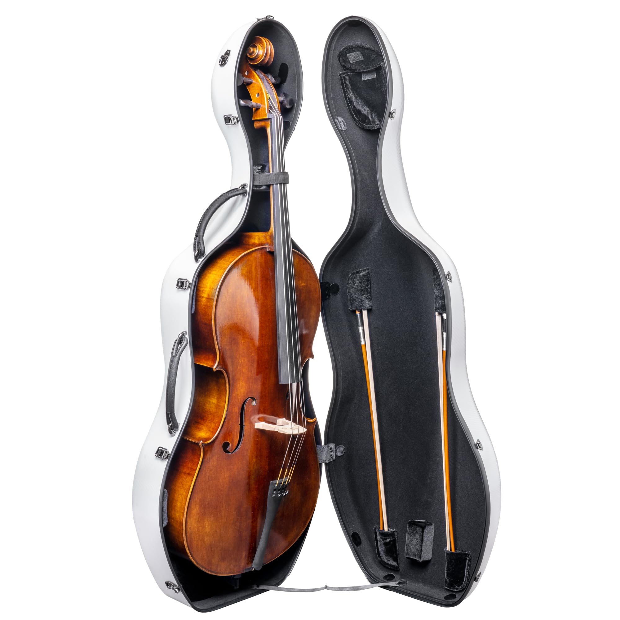 MI&VI CP-7006 Pure Poly Carbon Fiber Cello Case 4/4 Hard Shell 11lb (Full Size) with Wheels | Carry Straps | Rigid Protection | Tough Shell (Black)