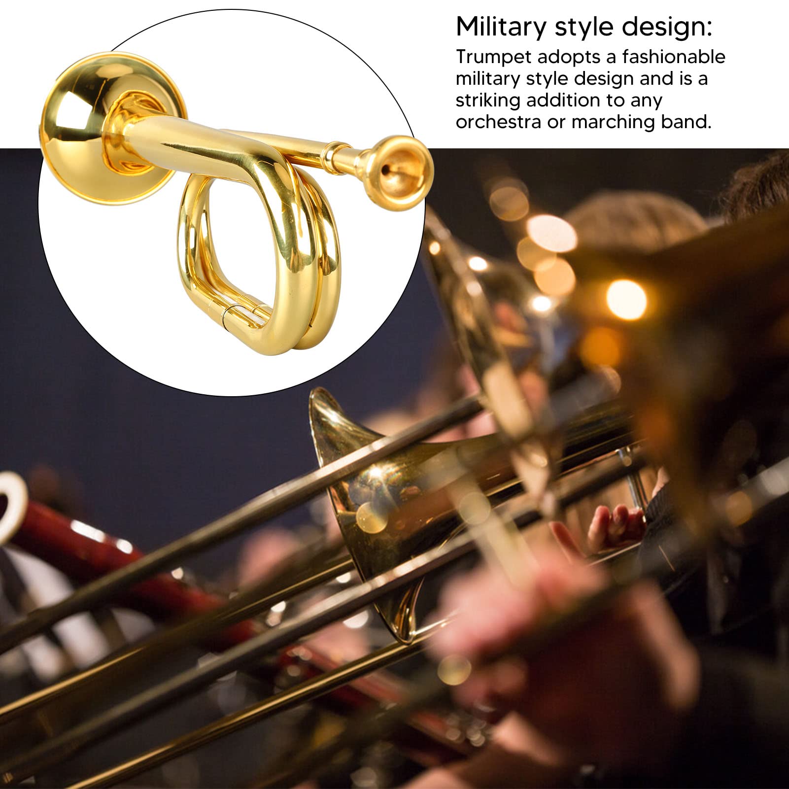 Walfront C Key Trumpet Military Style Brass Trumpet with Mouthpiece for Cavalry Bugle Military Orchestra Silver