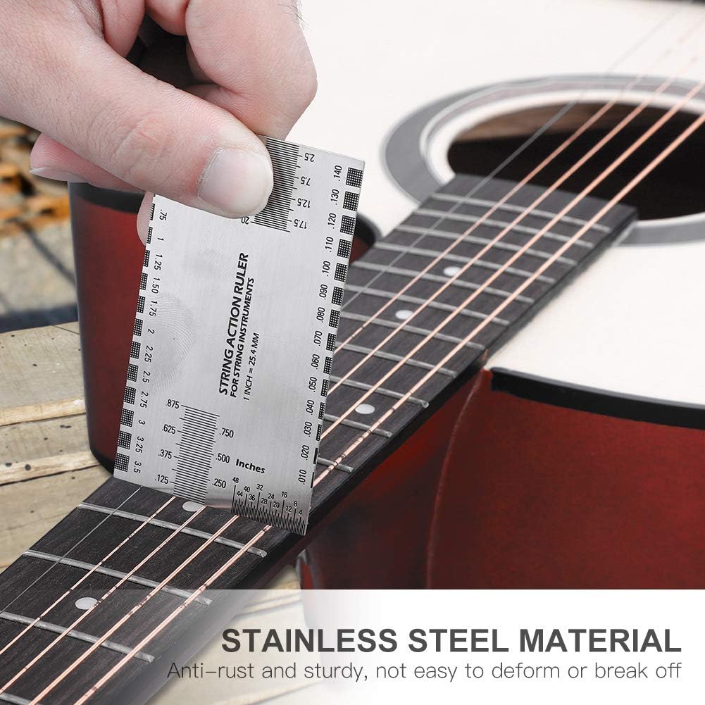 String Action Ruler Gauge, Stainless Steel String Action Ruler Guitar Setup Gauge Luthier Measuring Tool, Lightweight Stable Guitar Height Gauge Set Up Tool for Electric Bass
