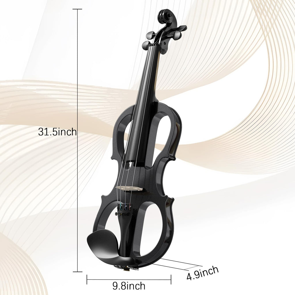 Electric Violin 4/4 Kit, Electric Violin 4/4 Full Size for Adults, Students, Beginner Violins, Full Size Violins Set with Case, Bow, Rosin and Headphones, Black