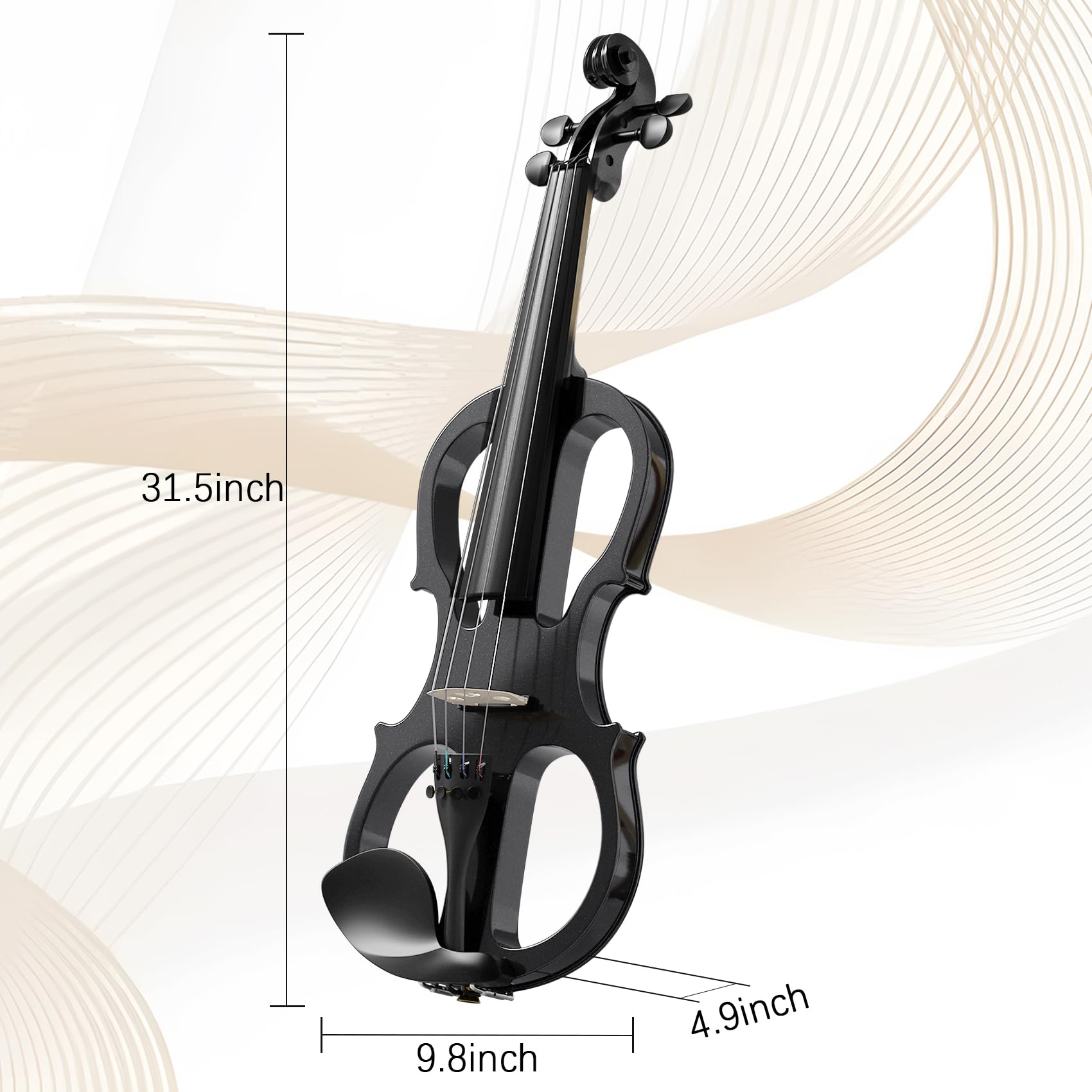 Electric Violin 4/4 Kit, Electric Violin 4/4 Full Size for Adults, Students, Beginner Violins, Full Size Violins Set with Case, Bow, Rosin and Headphones, Black