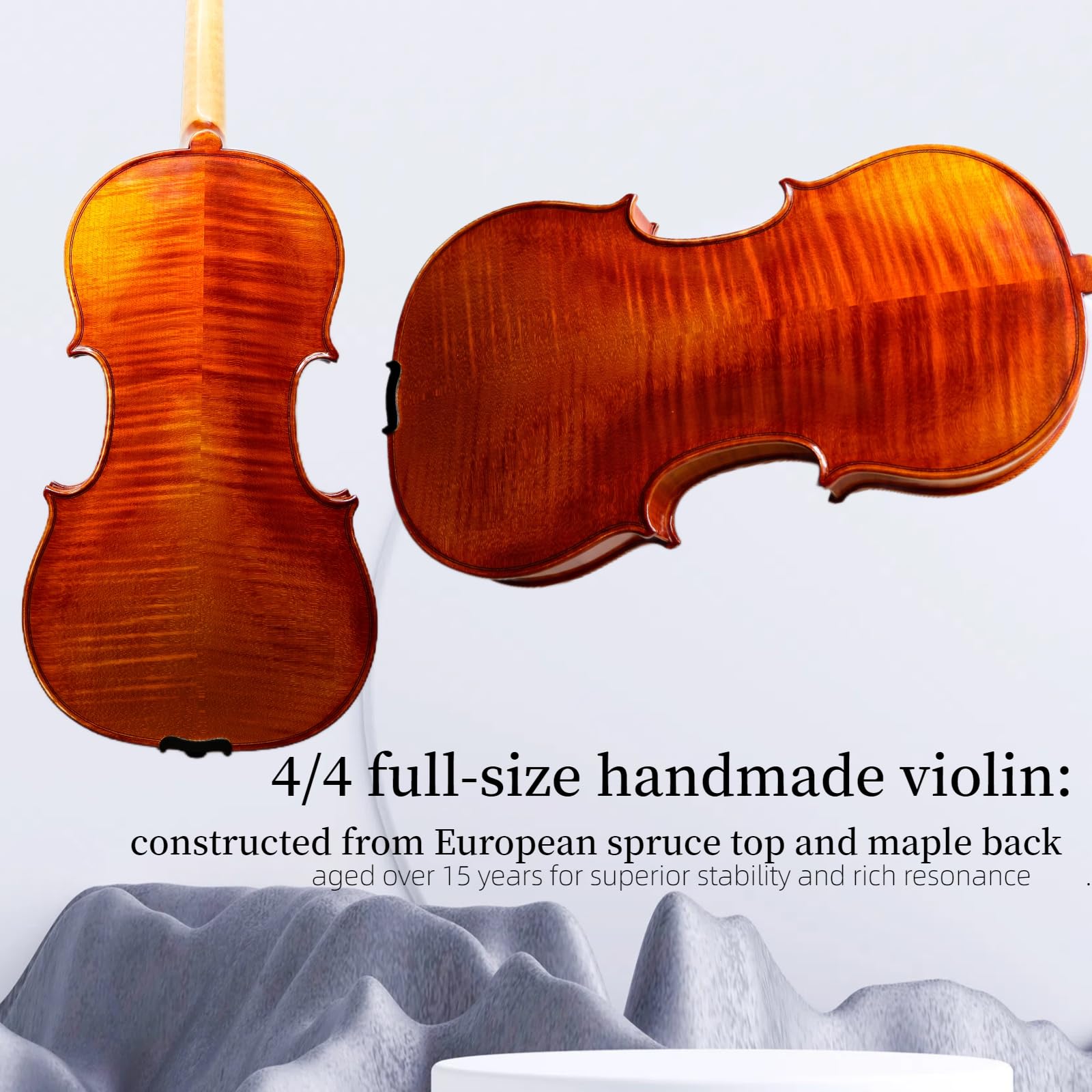 Master 4/4 Full-Size Violin | Hand-Varnished with 20+ Year Aged Italian Spruce & Bosnian Maple | Professional Orchestra Instrument for Professional soloists and session players (VIO1328)