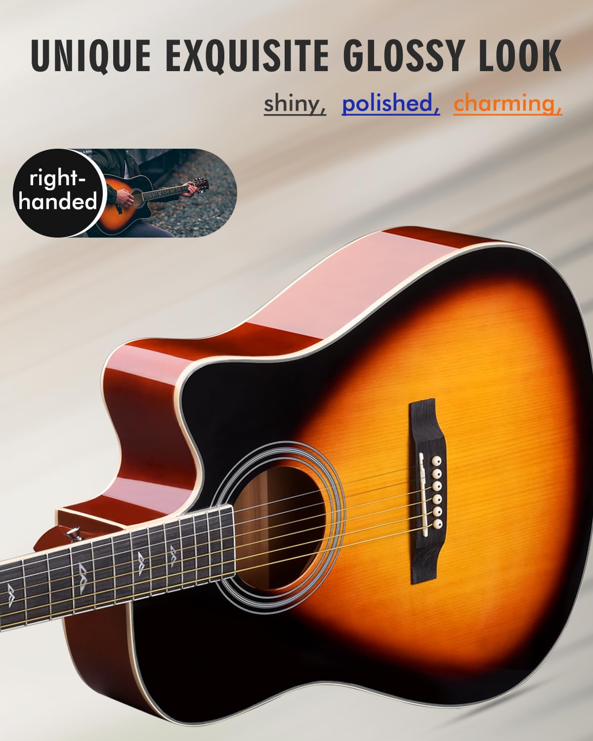 Winzz 4/4 Electro Acoustic Guitar, Left-Handed Western Guitar Set, Adult Beginners, Acoustic Guitar 41 Inch with 4-Band Equaliser (Dreadnought,Glossy Sunburst)