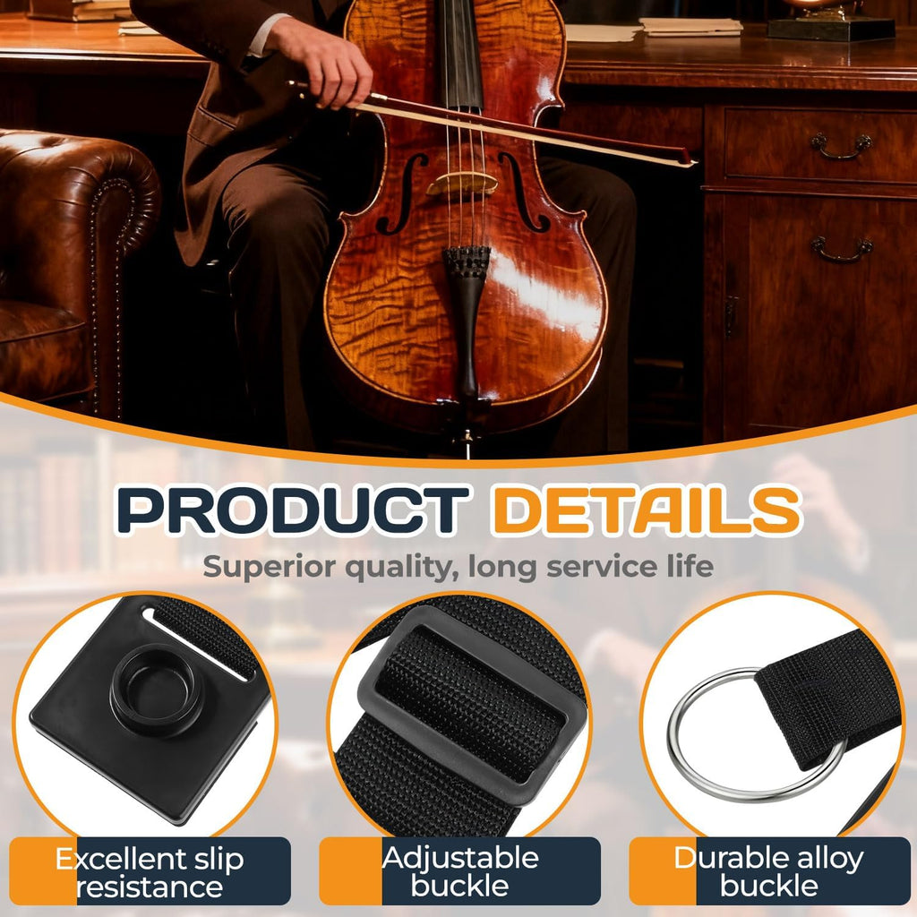 Cello Endpin Anchor,Black Cello Slip Stoppe,Non-slip with O-ring Thick Pad,Anti-Scratch Sponge Adjustable Strap for Cellists Practice Performance