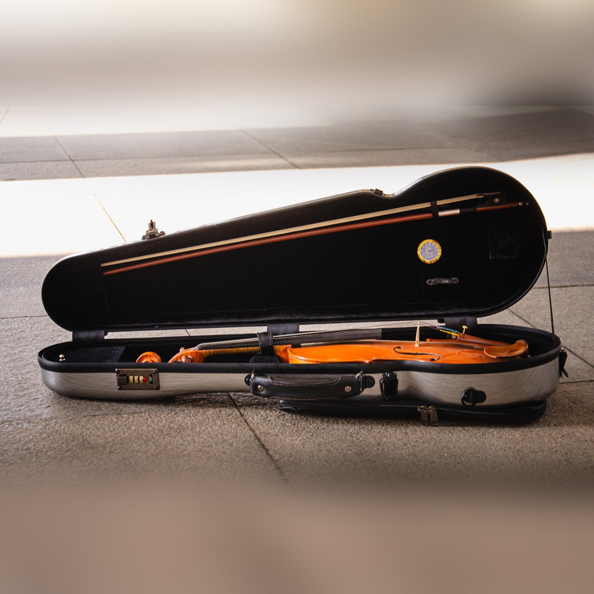 Christina violin case 4/4 Full Size Violin case High-Strength Carbon Fiber Triangle Violin Music Bag With Combination Lock and Extra Bag White Violin Hard Case (VB-Trianglee-WhiteDot spot)