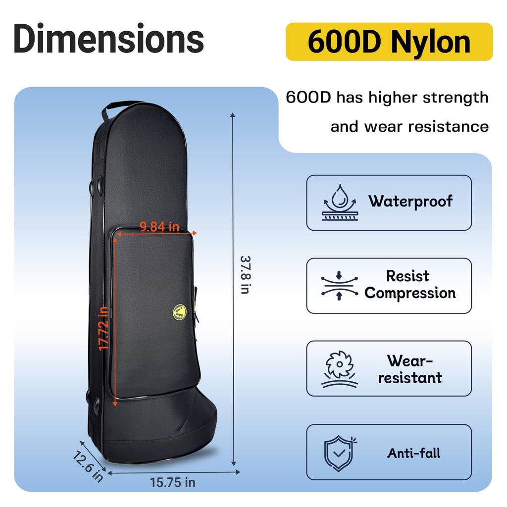 Contoured Trombone Case with Built-In Backpack Straps, Gig Bag | Omebaige Contoured Trombone Case: Built-In Backpack Straps, Impact-Resistant Foam Velvet Interior, 600D Nylon Design.