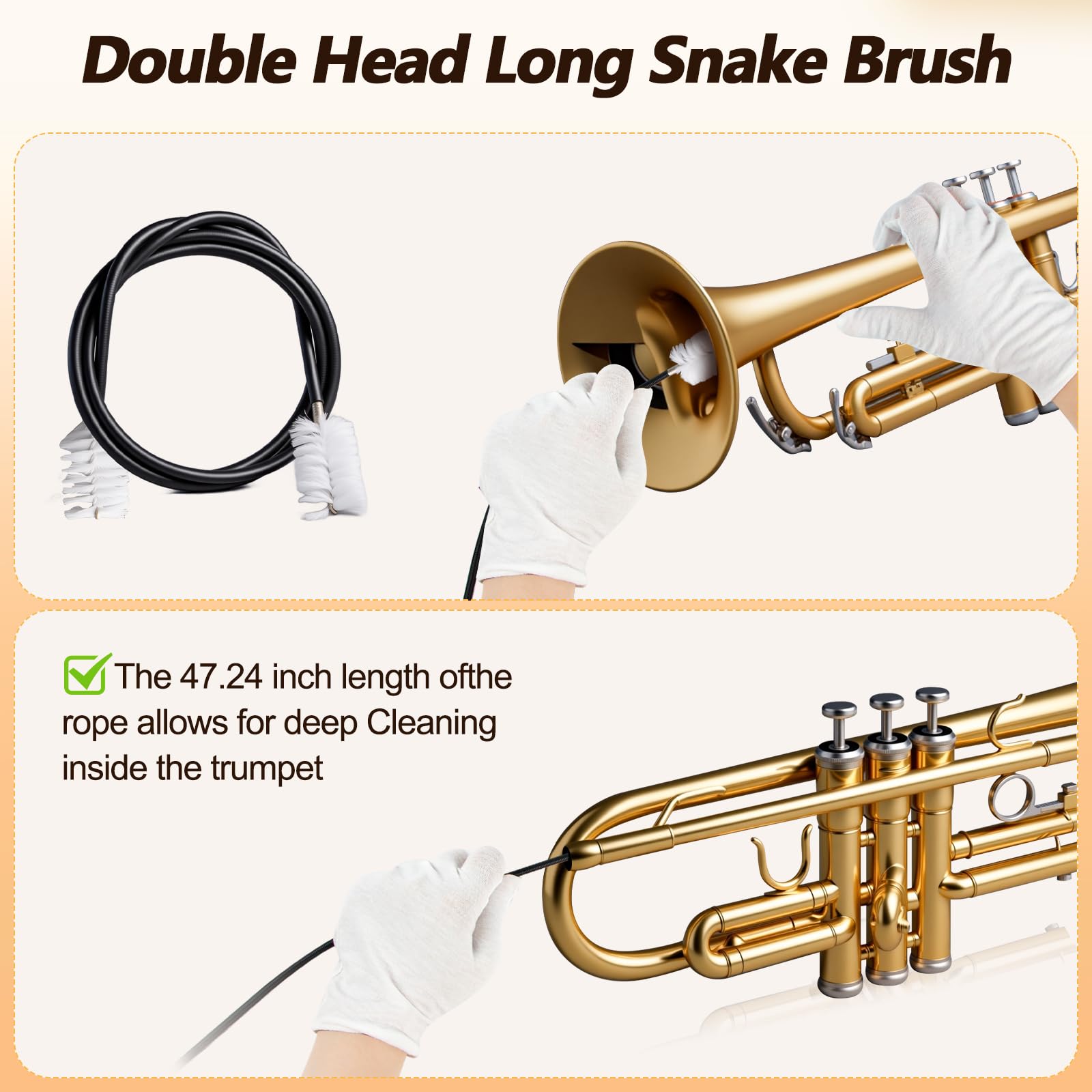 Trumpet Cleaning Kit - 3 Trumpet Lubricating Valve Oil, 2 Slide Grease,Valve, Mouthpiece, Flexible Bore Brush and Cleaning Cloth, Brass Instrument Cleaning and Care Set for Trumpet Maintenance