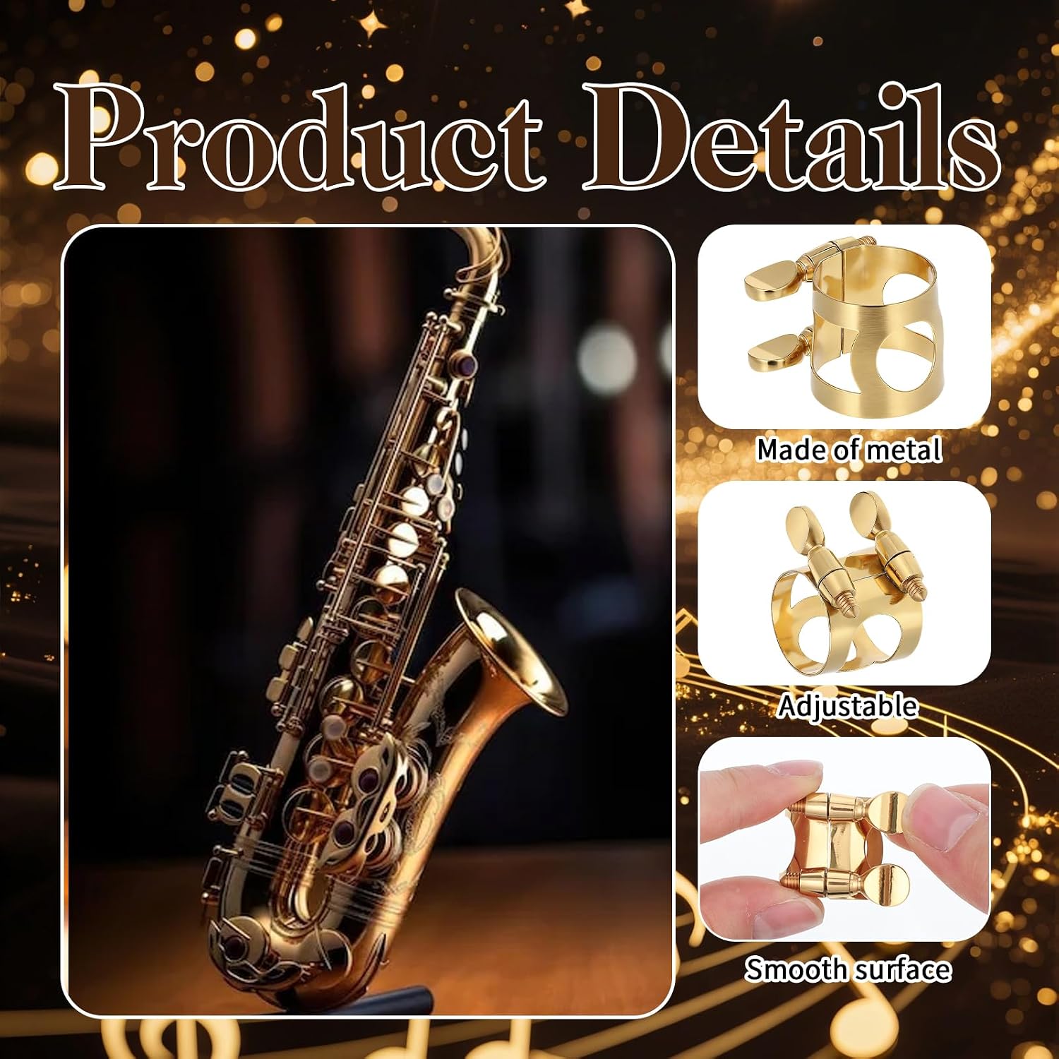 Alto Saxophone Ligature, Double Screws Saxophone Gold Fastener | Alto Sax Ligature Alto Sax Mouthpiece Ligature with Adjustable Screw