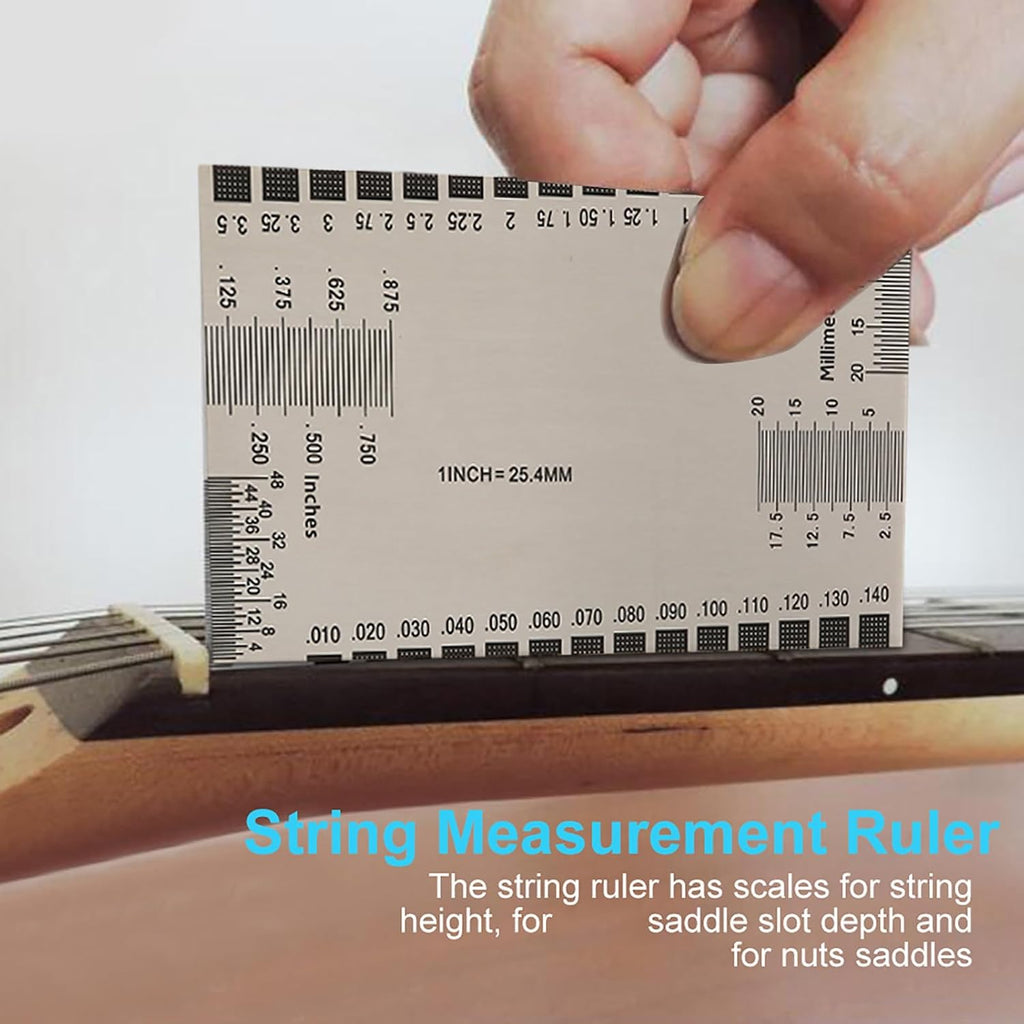 Guitar Neck Notched Straight Edge Ruler Set, Stainless Steel String Action Height Gauge Tools, 25.5 inch & 24.75 inch Scale, for Guitar Setup, Luthiers and DIY Player