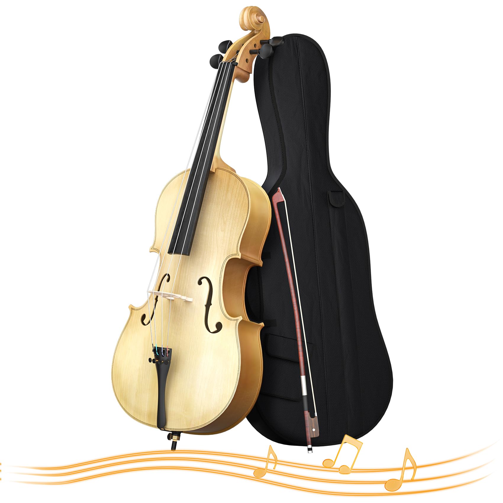 Full Size Cello Kit, Acoustic Cello Instrument for Adults,Beginners,Students,Complete Cello 4/4 Set with Portable Bag, Bow, Rosin (Black)