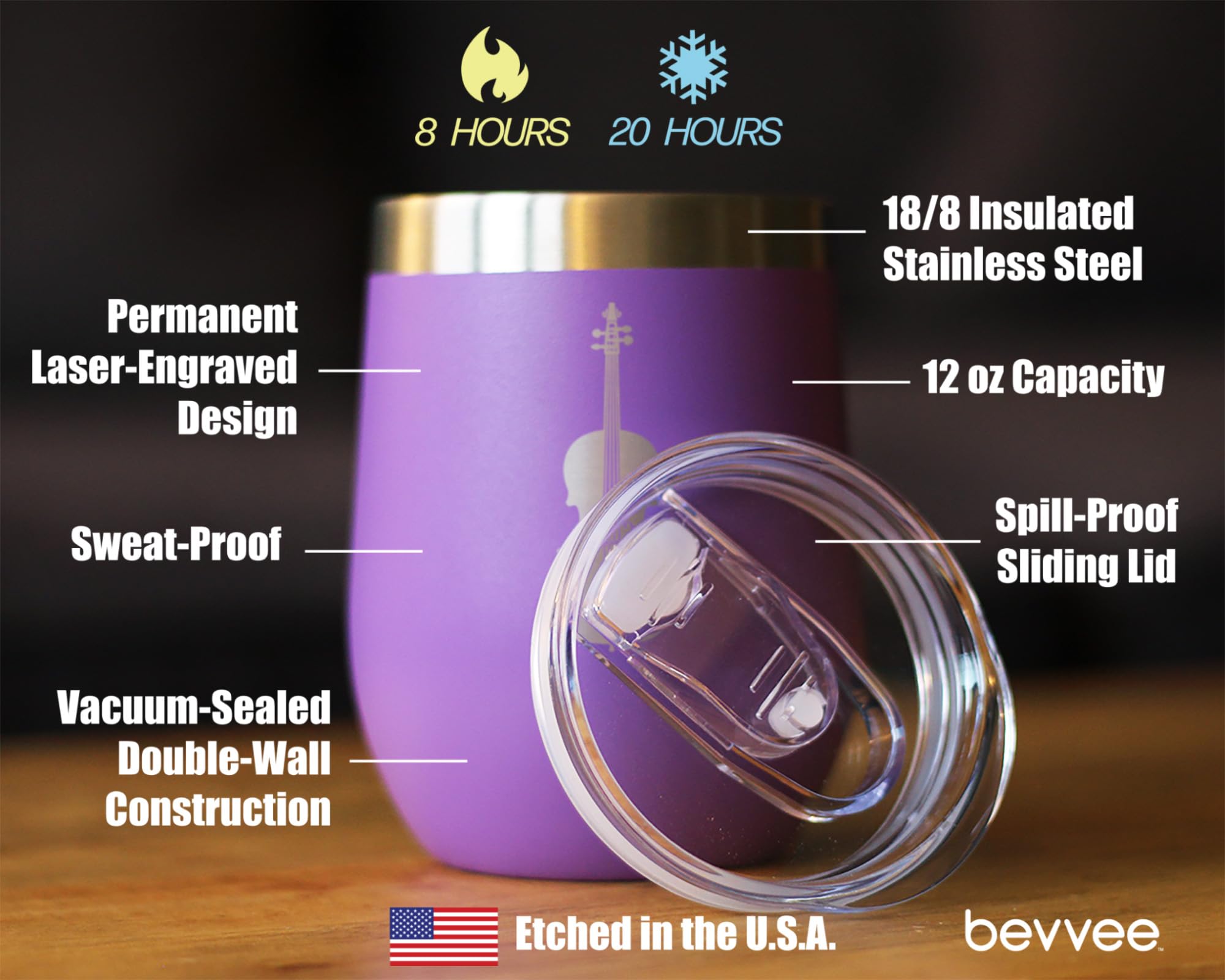Bevvee Cello - Wine Tumbler Cup with Sliding Lid - Stainless Steel Insulated Mug - Orchestra Gifts for Cellists - Teal