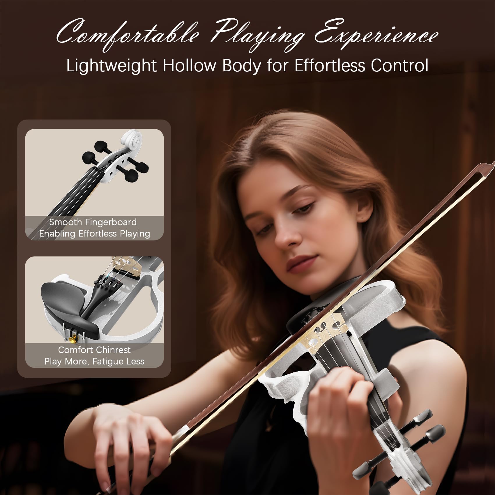 Electric Violin 4/4 Kit, Electric Violin 4/4 Full Size for Adults, Students, Beginner Violins, Full Size Violins Set with Case, Bow, Rosin and Headphones, Black