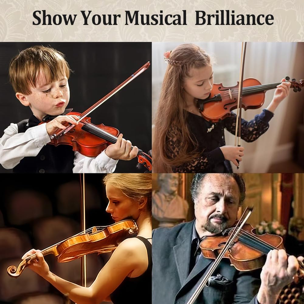 1/2 Violin Set for Beginners Violin Fiddle Set for Beginners with Shoulder Rest Bow Bridge Hard Case and Extra 4strings
