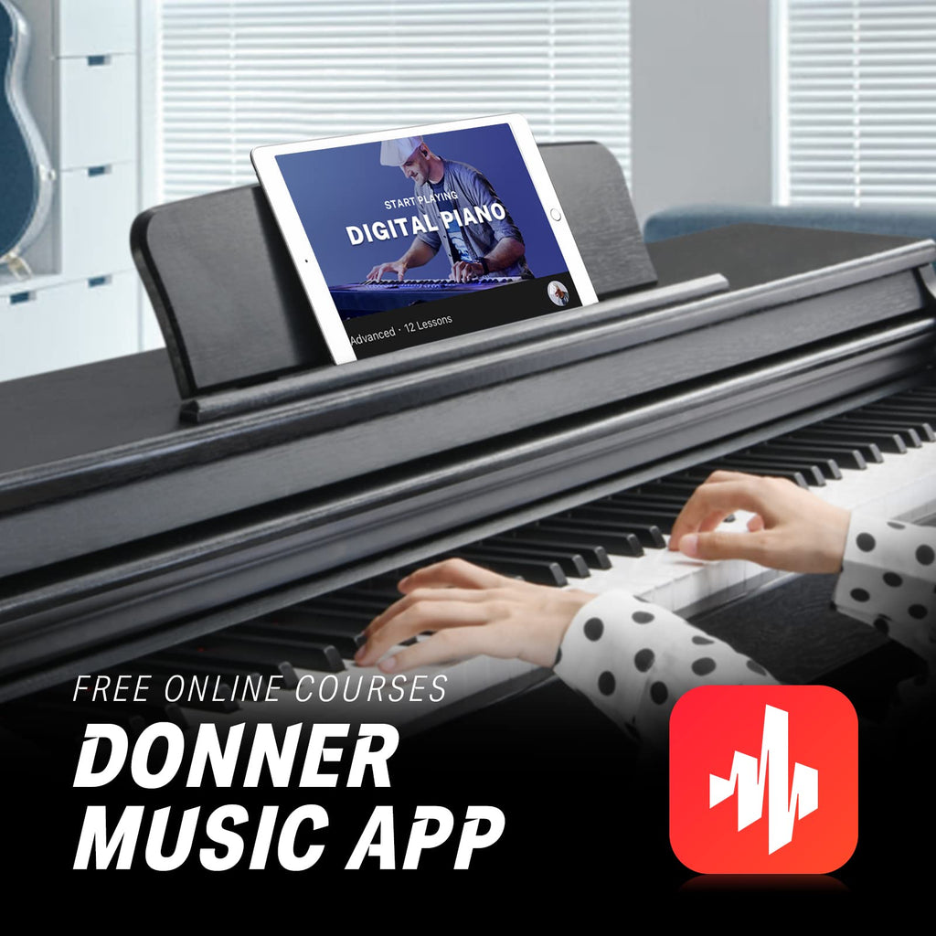 Donner DDP-100S Digital Piano 88 Key Weighted Graded Hammer-Action Piano Keyboard with MIDI In/Out, 200 Sounds & Rhythms, 100 Demo, Electric Piano with Bench for Beginner Professional