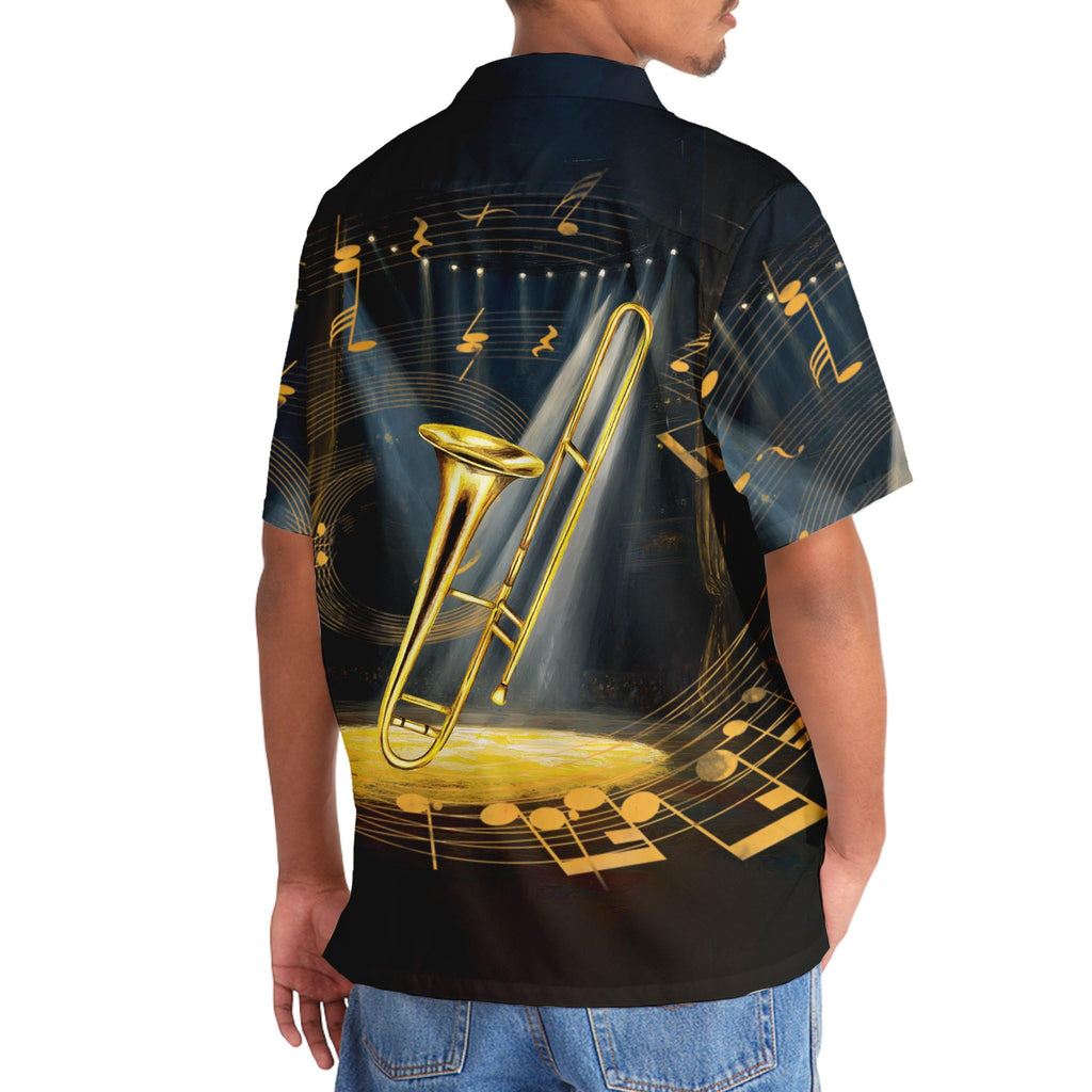 Trombone Hawaiian Shirt, Mens Trombone Short Sleeve Shirt, Music Band Gifts