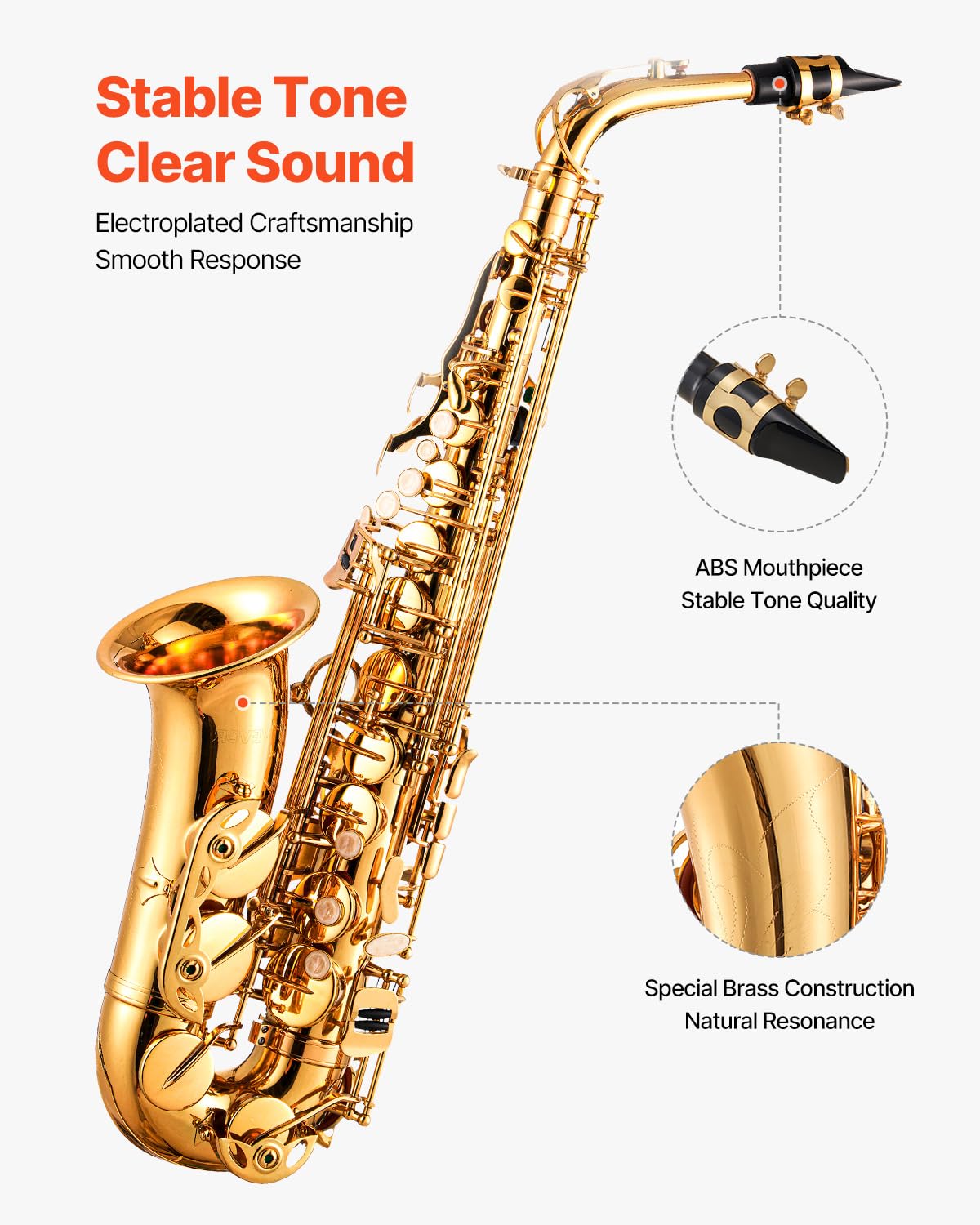 VEVOR Tenor Saxophone, B Flat, Professional Brass Saxophone Beginner Kit with Carrying Case, Mouthpiece, Straps, Cleaning Cloth, Gloves, Neck Strap, 23 Keys Tenor Sax Kit, for Beginners Students, Gold