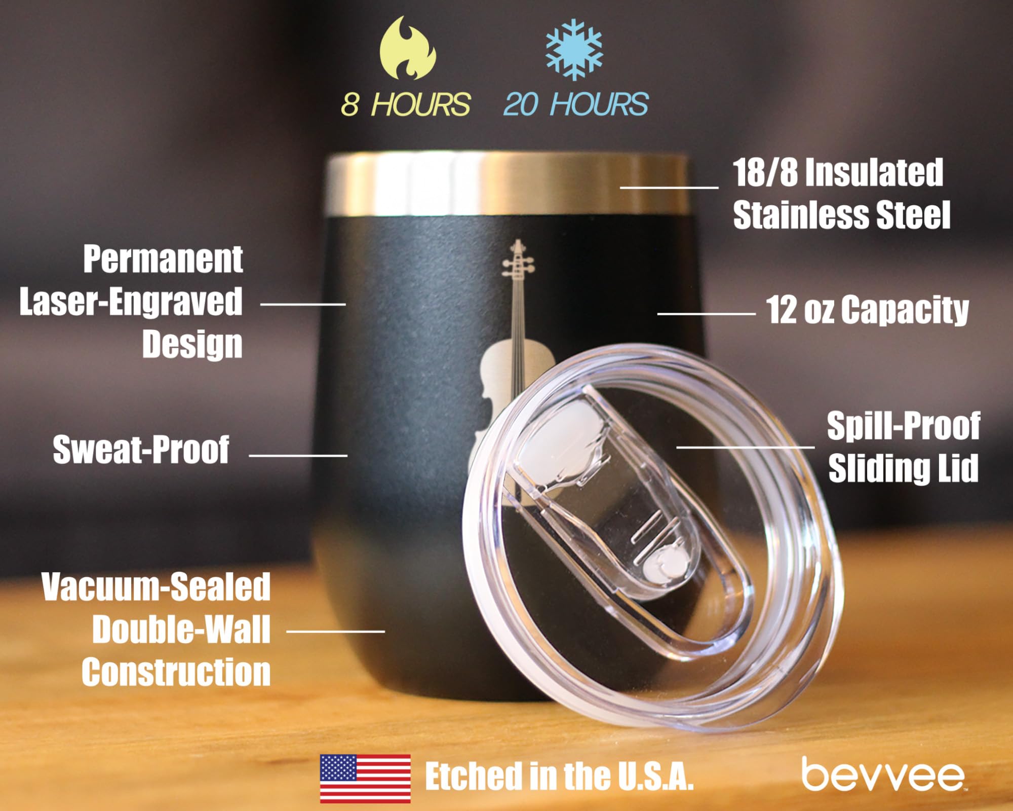 Bevvee Cello - Wine Tumbler Cup with Sliding Lid - Stainless Steel Insulated Mug - Orchestra Gifts for Cellists - Teal