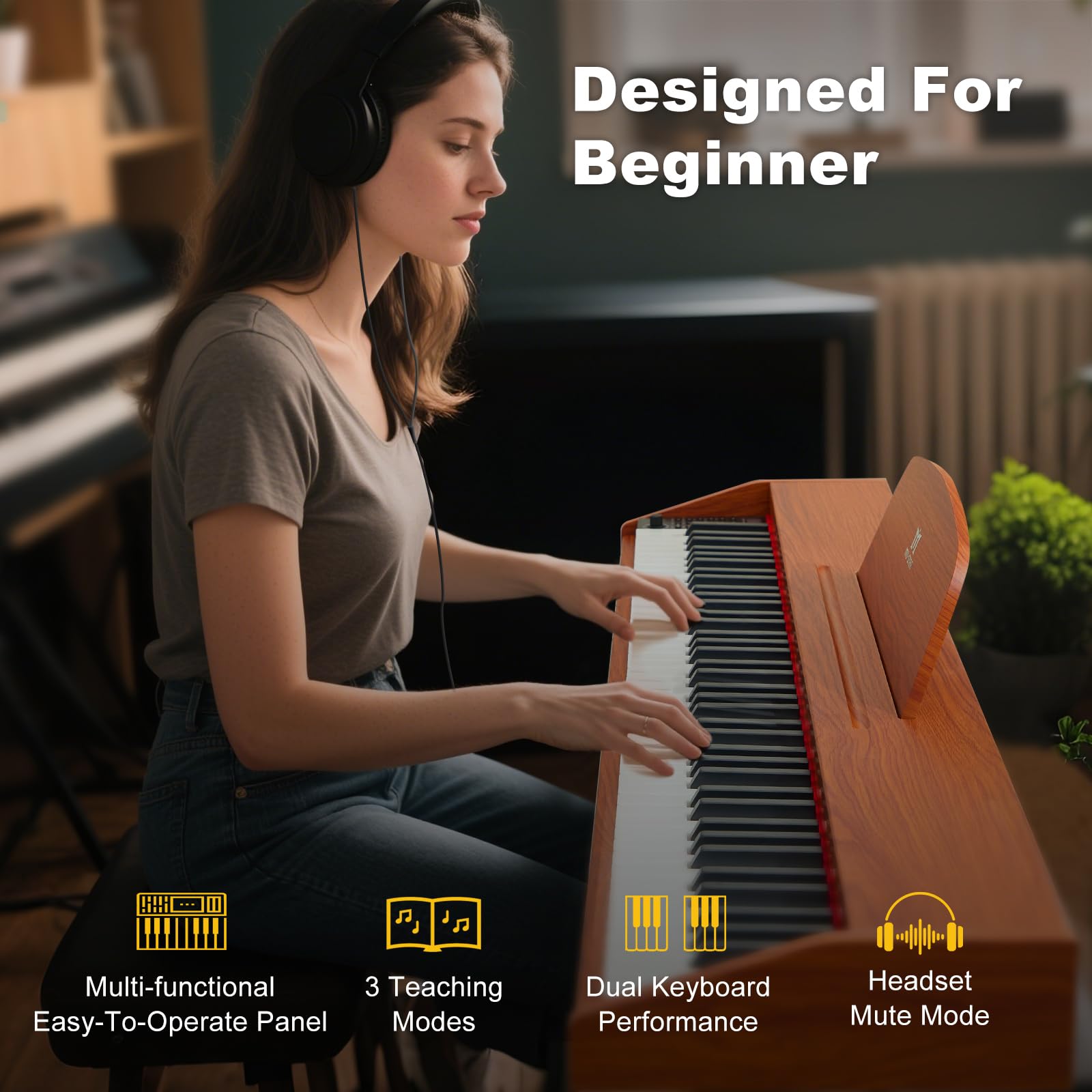 MUSTAR 88 Key Piano Keyboard with Piano Bench, Digital Piano 88 Semi Weighted Keys, Portable Electric Piano with Storage Stool, 3 Pedals, Built-In Speakers, USB/MIDI, Black