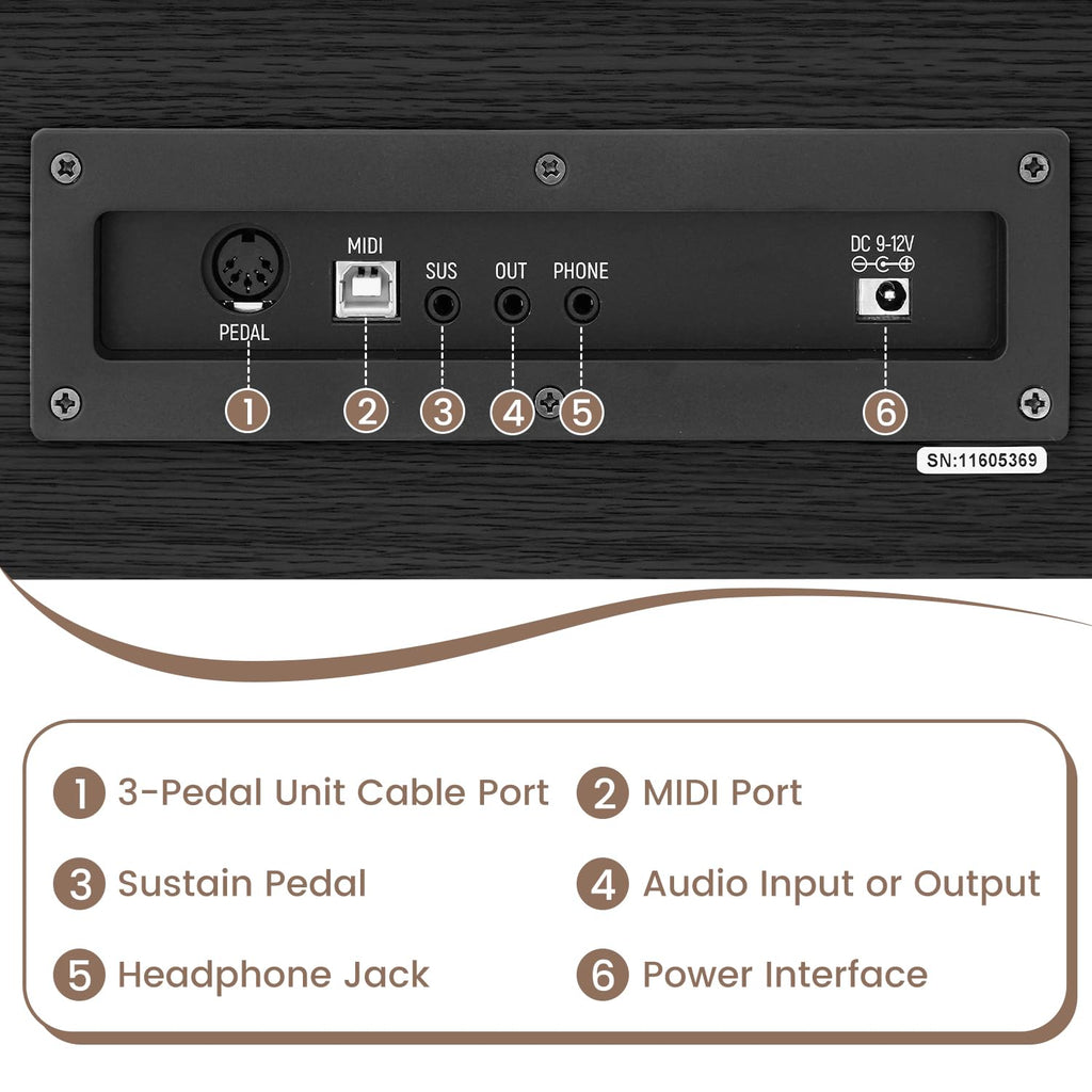 88 Key Digital Piano Keyboard for Beginners, Fully Weighted Wooden Electric Piano with Triple Pedal, Headphone, Supports MIDI Connecting, French Dream Sound Source (Brown)