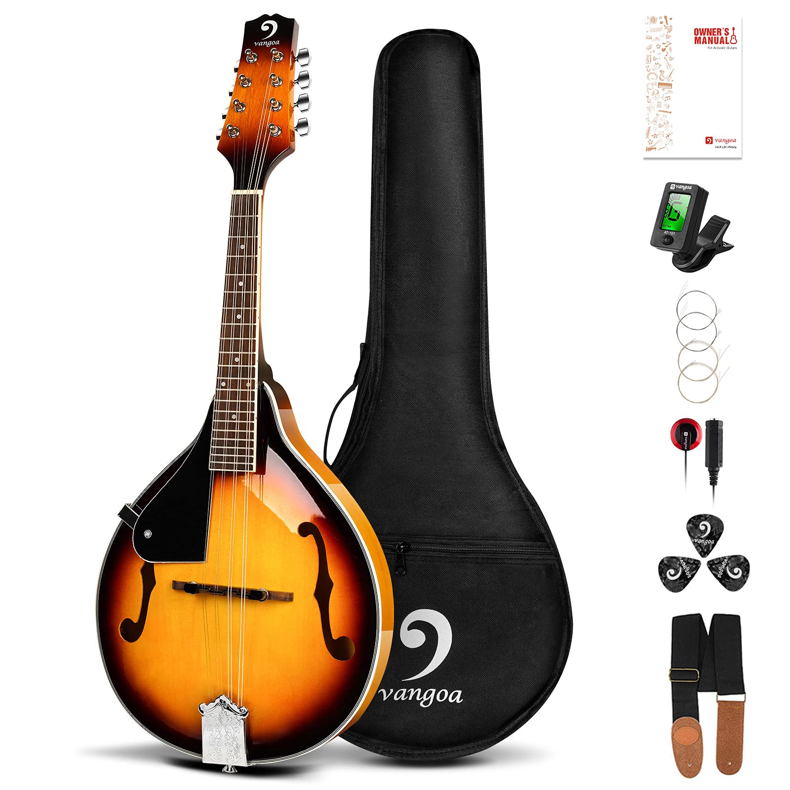 Vangoa Mandolin Musical Instrument A Style Acoustic Electric, 8 Strings Mahogany for Beginner Adults Teens, Red Burst