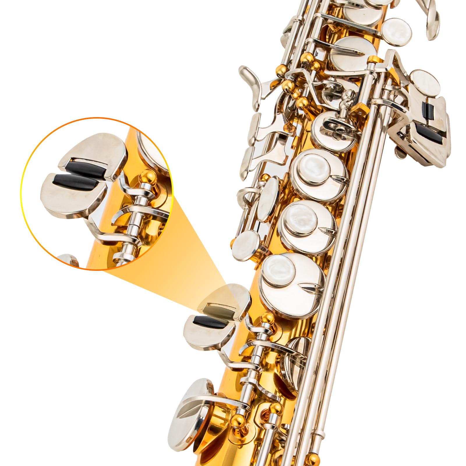 Bb Soprano Saxophone Straight Gold Laquer Sax Instruments for Beginners Students Intermediate Players with Carrying Case,White Gloves.Cleaning kit.neck Strap.Mouthpiece (Gold body nickel bond)