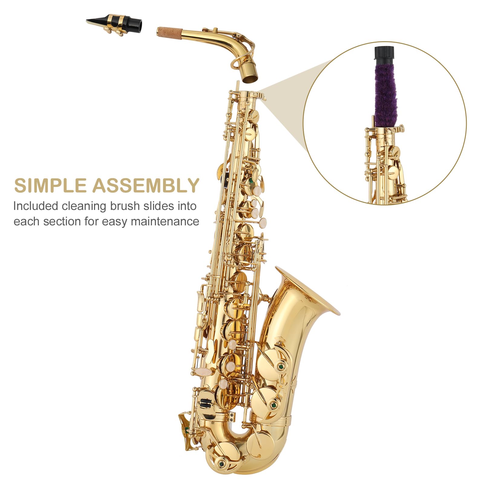 Ktaxon Alto Saxophone Drop E Brass Sax Full Kit for Student Beginners with Carving, Mouthpiece, Carrying Case, Gloves, Cleaning Cloth Bar, Detachable Strap, Shoulder Strap, Reed