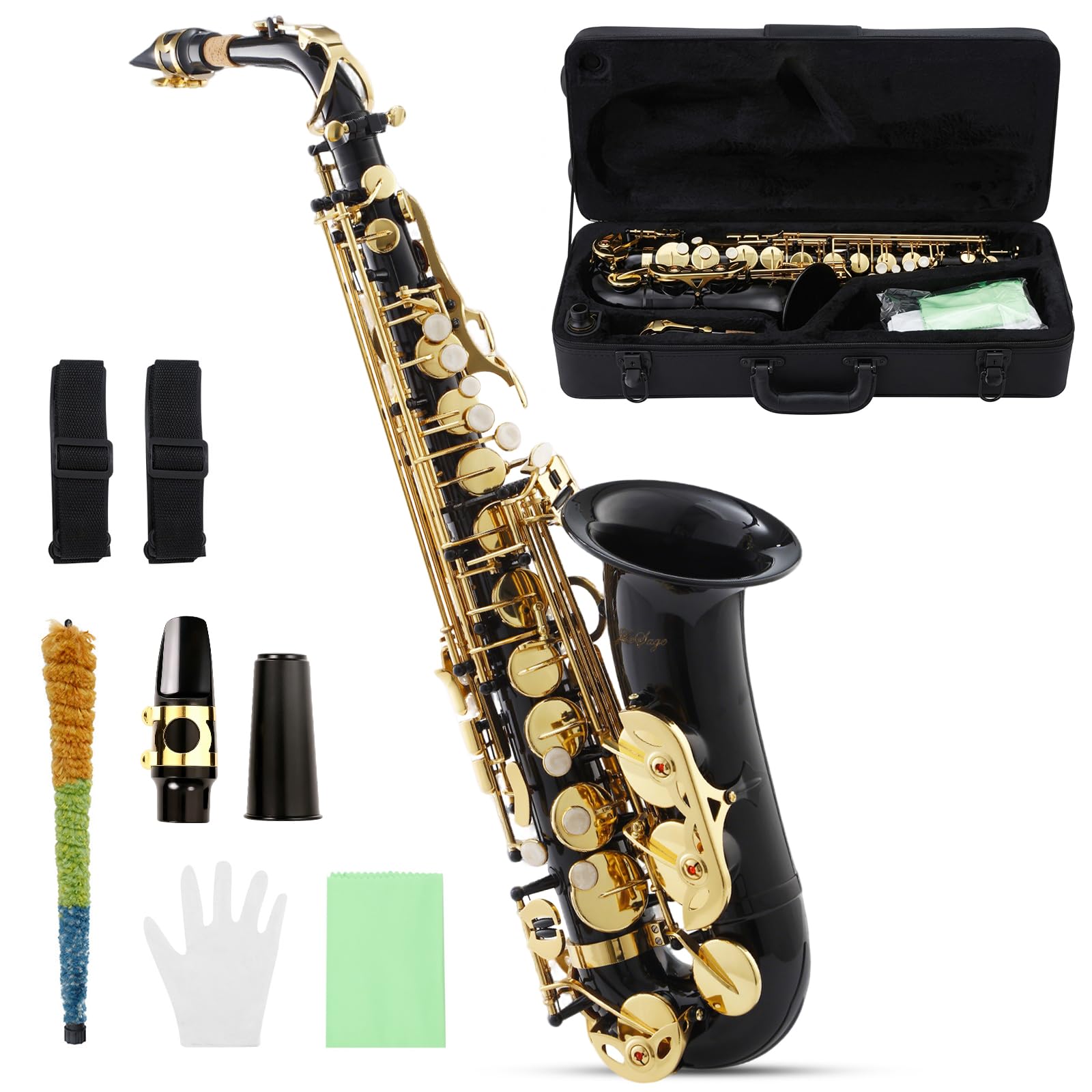 LeSage Alto Saxphone E Flat for Beginners Student School Band Alto Sax Gold Lacquer Music Instrument Saxofon With Carrying Sax Case