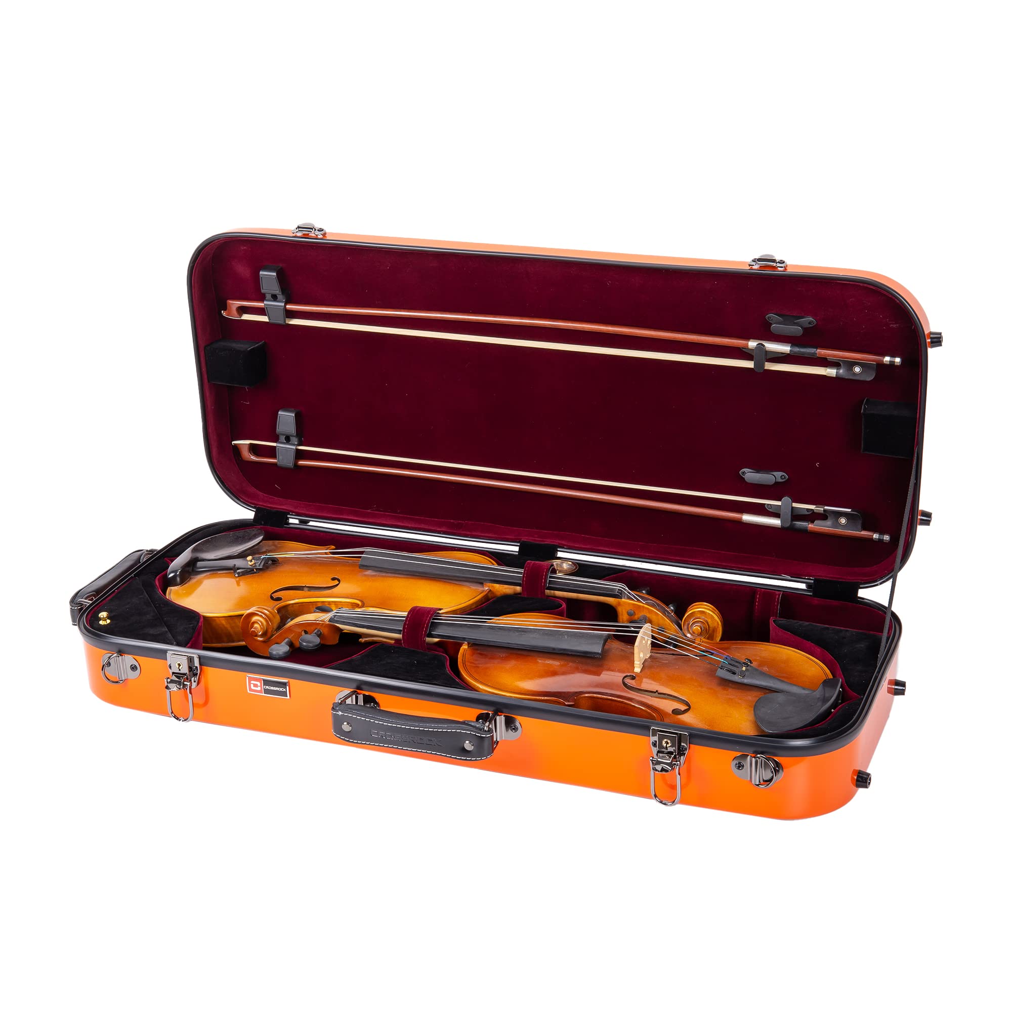 Crossrock Fiberglass Double Violin Case fits Two 4/4 Full-Size Violins- Includes TSA lock, Protective Blanket, Hygrometer, Removable Shoulder Straps- Milky White (CRF2020DVMW)