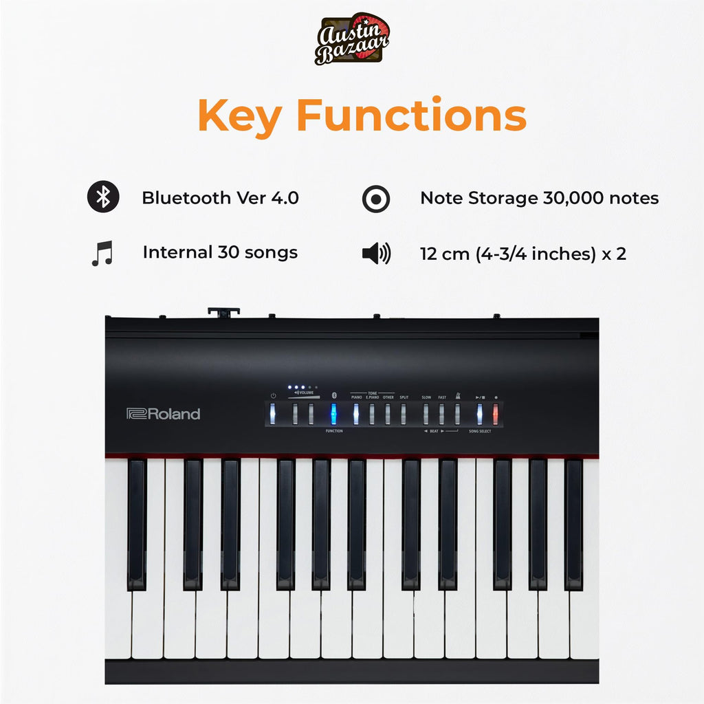 Roland FP-30X 88-Key Digital Piano - Black Bundle with Adjustable Stand, Bench, Sustain Pedal, Online Piano Lessons, Instructional DVD, and Austin Bazaar Polishing Cloth