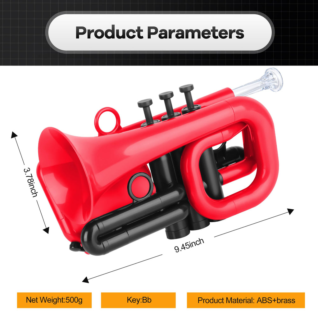PAMPET DOLPHIN Pocket Trumpet Plastic Bb Trumpet Standard Trumpets for Student Beginner Bb Trumpets Instrument (Black)