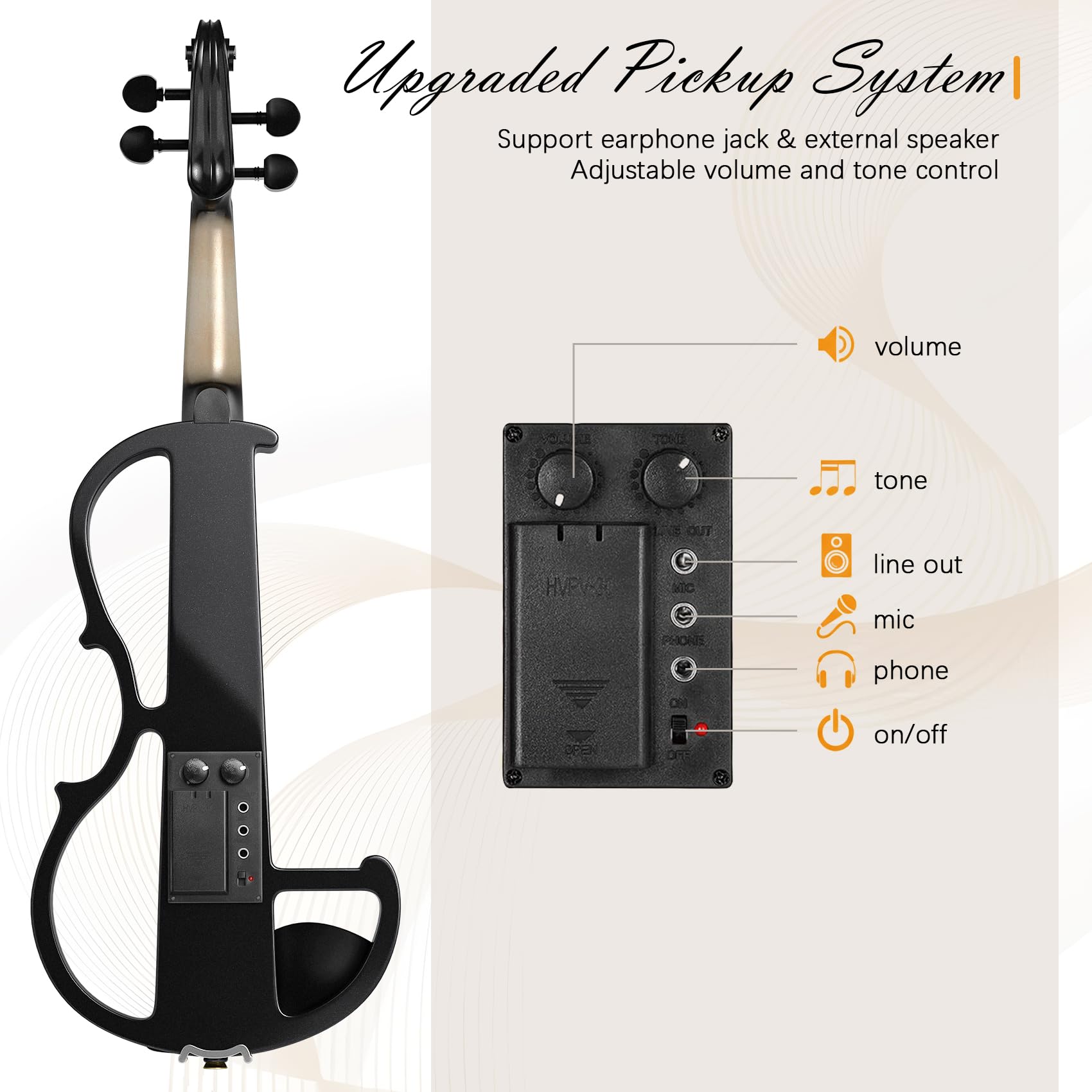 Electric Violin 4/4 Kit, Electric Violin 4/4 Full Size for Adults, Students, Beginner Violins, Full Size Violins Set with Case, Bow, Rosin and Headphones, Black