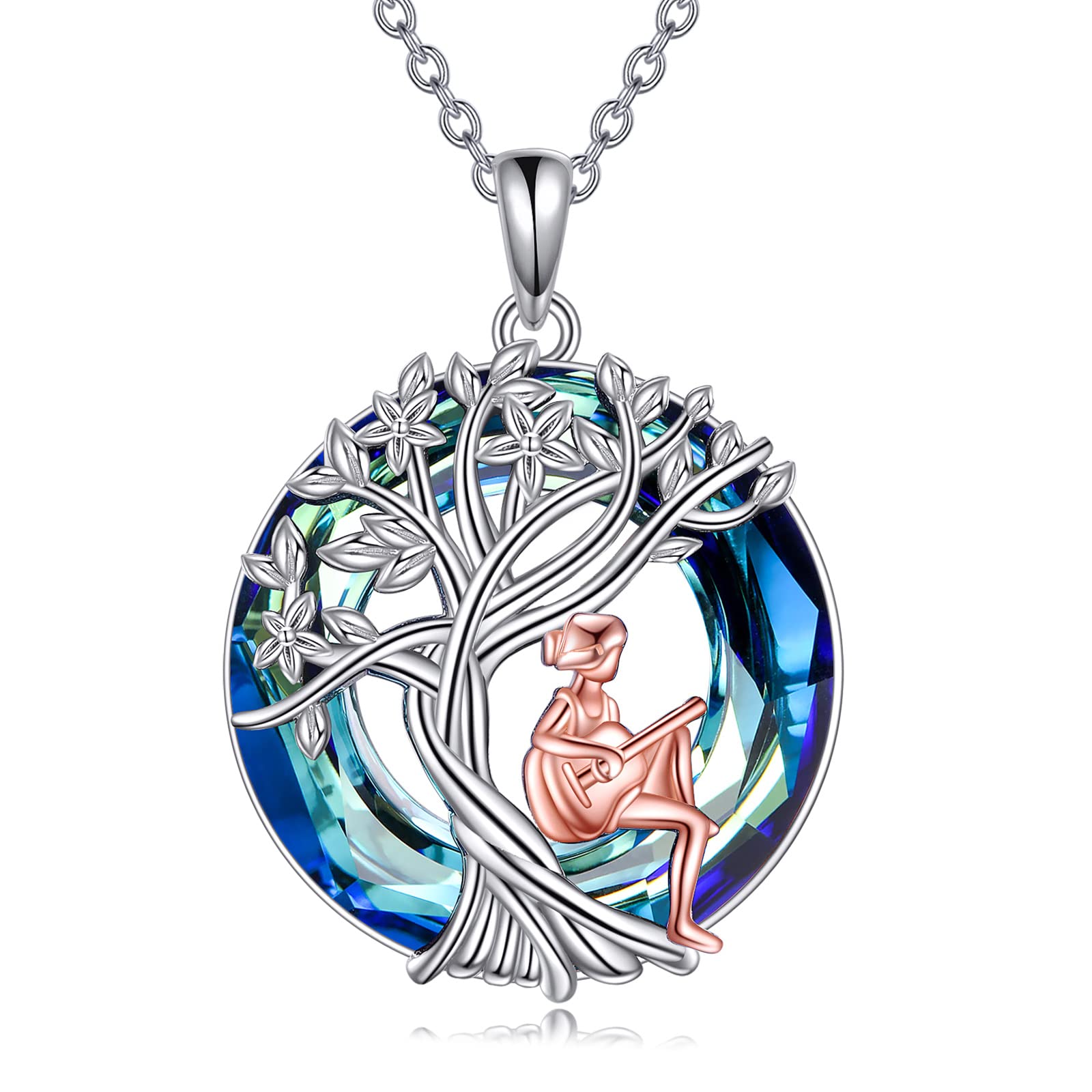 YFN Tree of Life Necklace Sterling Silver Crystal Jewelry Graduation Birthday Gifts for Women