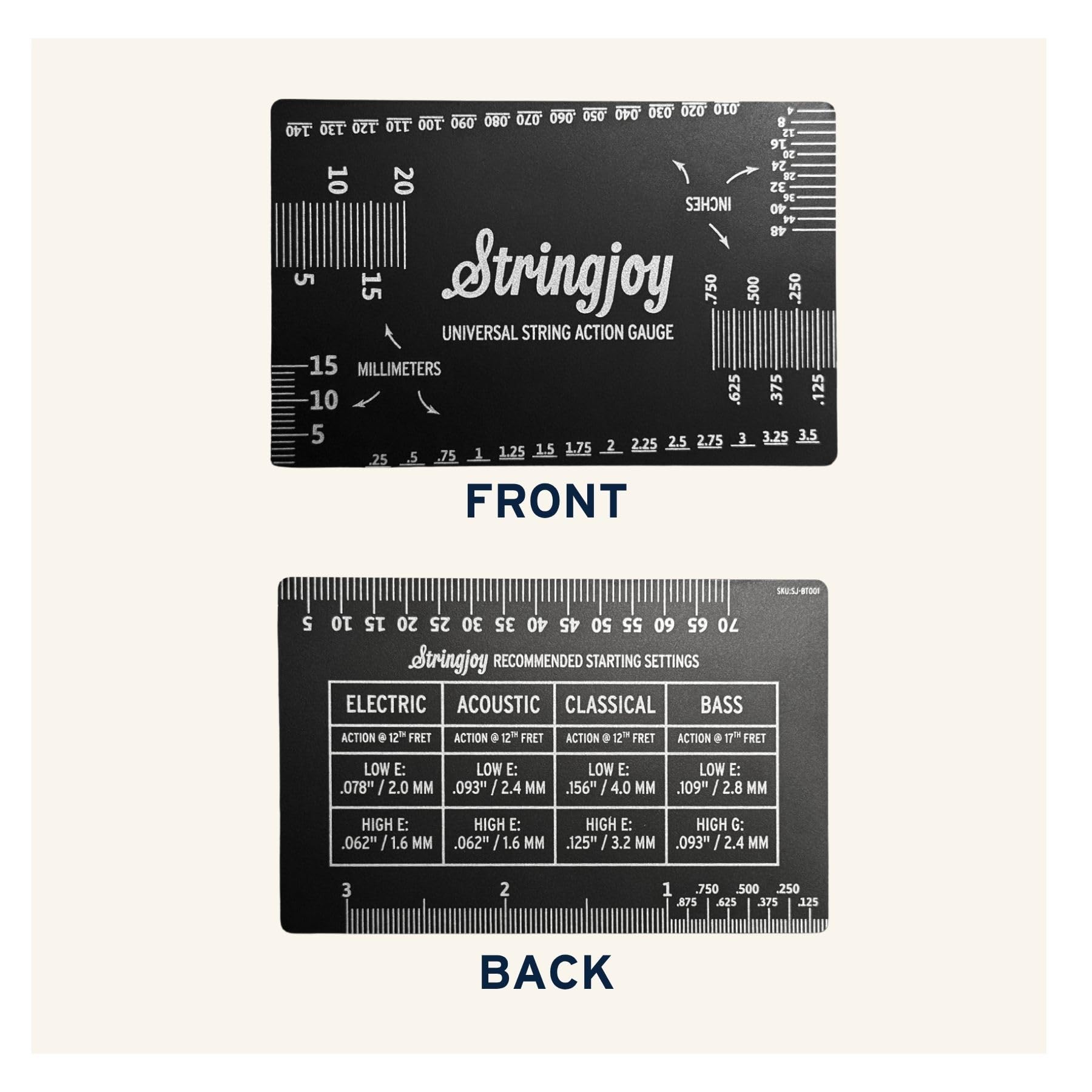 Stringjoy Universal String Action Gauge - Premium Guitar Action Gauge for Acoustic, Electric Guitars & Bass - Durable & Portable, Dual Metric