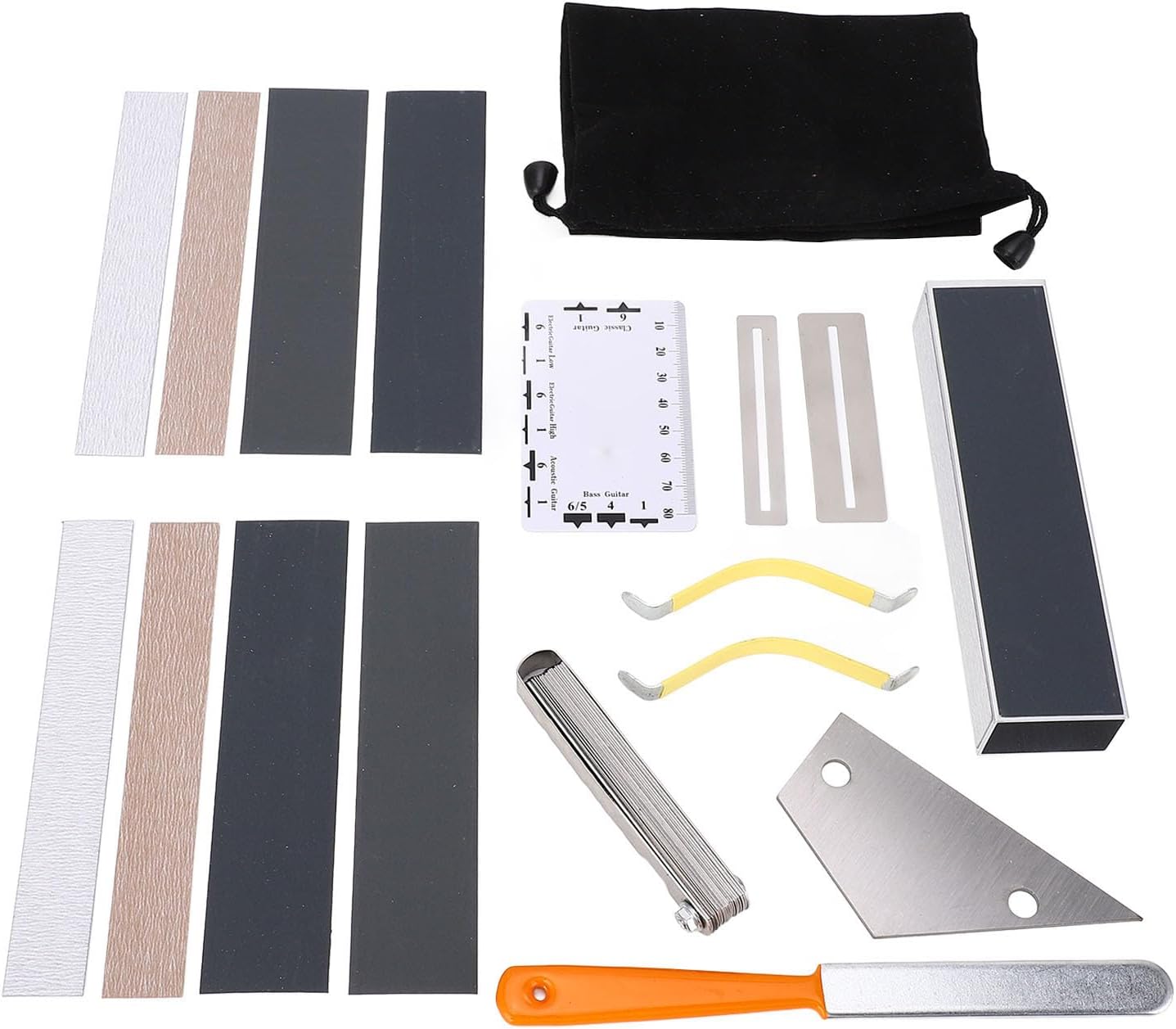 18PCS Guitar Luthier Tool Set, Guitar Maintenance Kit with Aluminum Fret File, String Height Ruler & Sandpaper Strips, for Electric Guitar, Bass, Ukulele, Banjo and