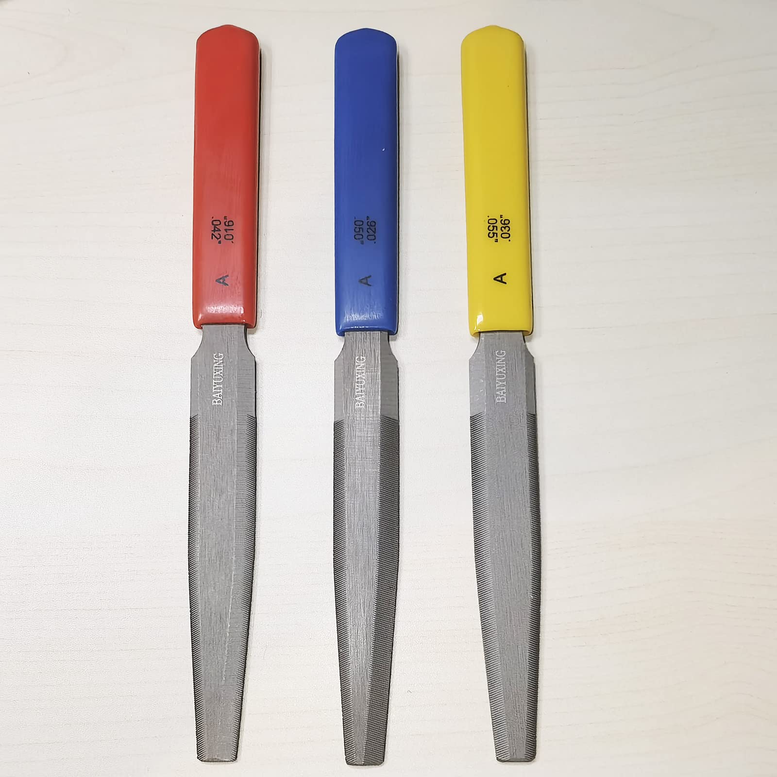 BAIYUXING,Electric Guitar files 3pcs,Acoustic Guitar file 3pcs,Bass Guitar flies 3pcs,Tapered Nut Files Double Edge Nut Slotting Files,Fret Crowning Files, Luthier tools(Electric Guitar files)